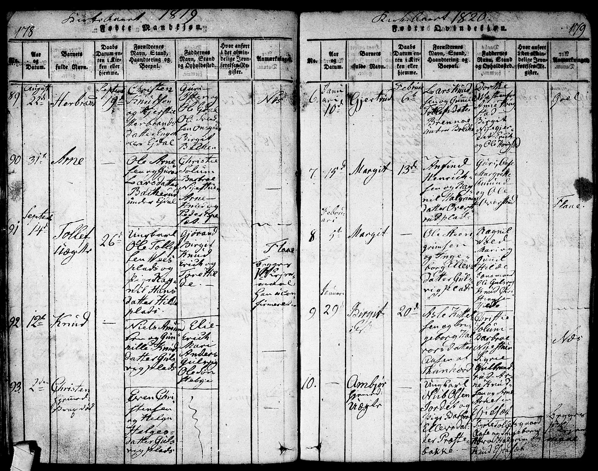 Nes kirkebøker, AV/SAKO-A-236/F/Fa/L0007: Parish register (official) no. 7, 1815-1823, p. 178-179