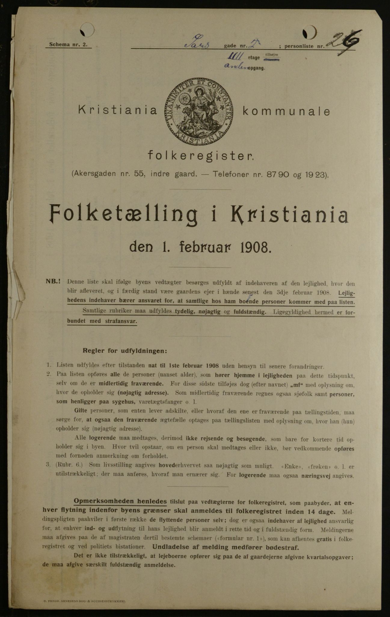 OBA, Municipal Census 1908 for Kristiania, 1908, p. 80457