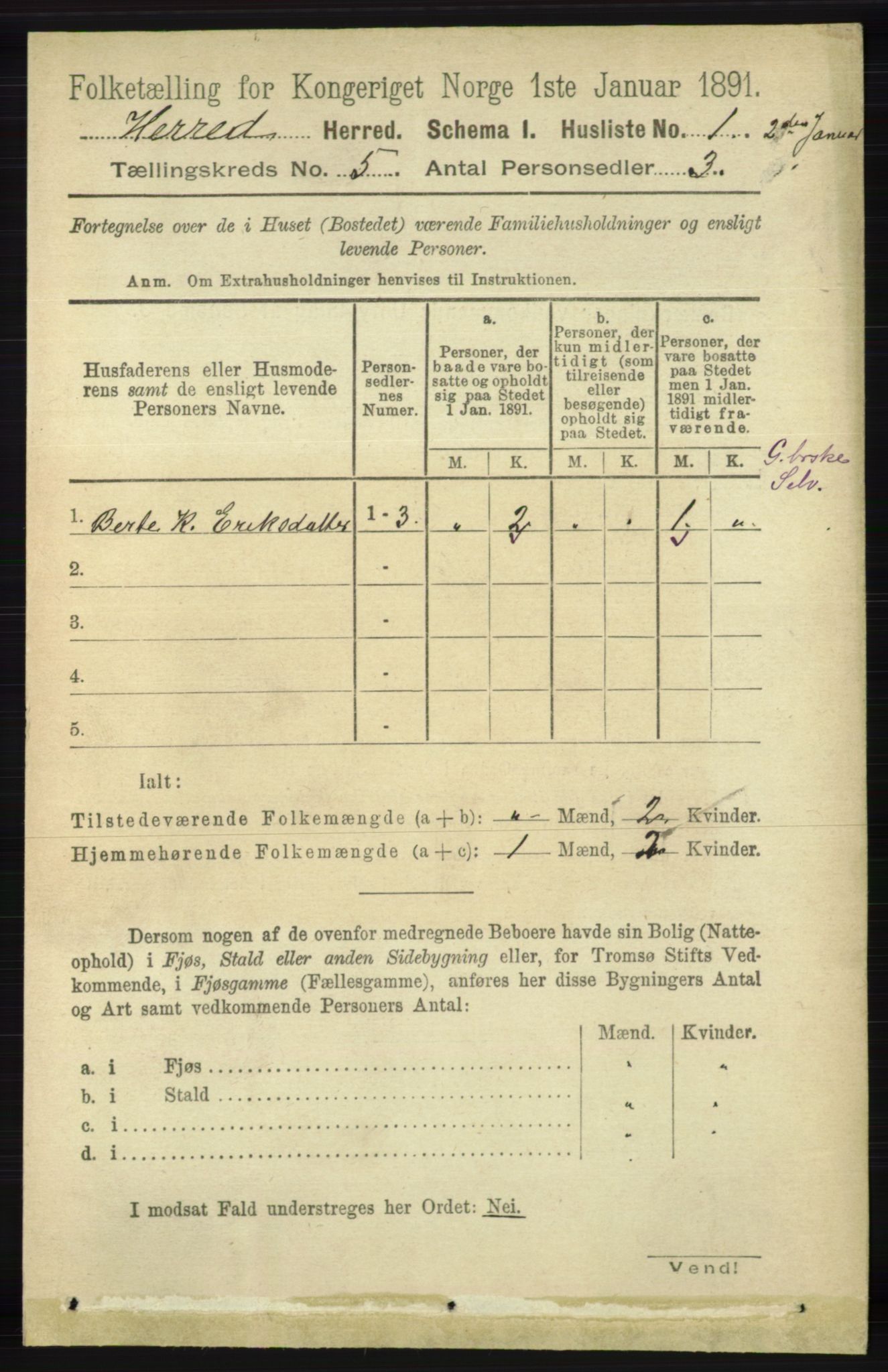 RA, 1891 census for 1039 Herad, 1891, p. 1727