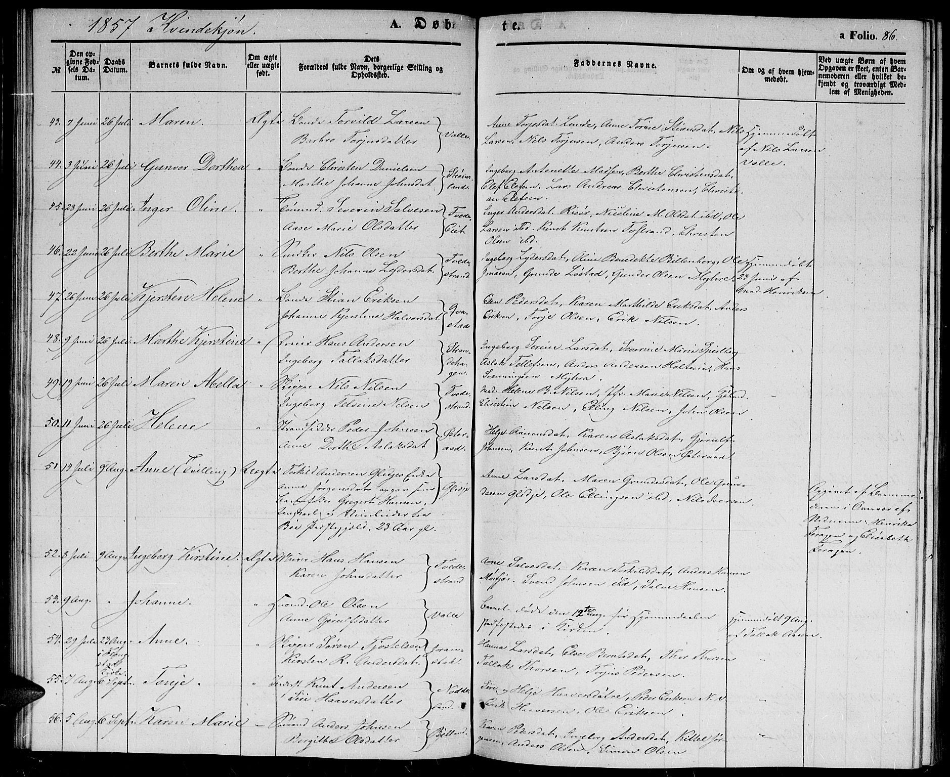 Holt sokneprestkontor, AV/SAK-1111-0021/F/Fb/L0007: Parish register (copy) no. B 7, 1849-1858, p. 86