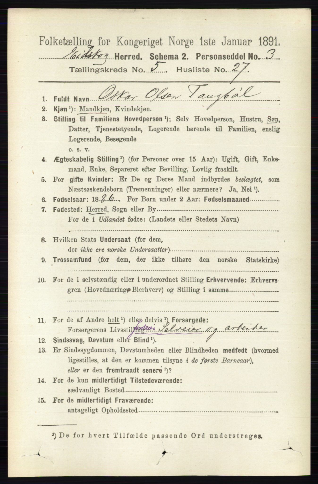 RA, 1891 census for 0420 Eidskog, 1891, p. 2220