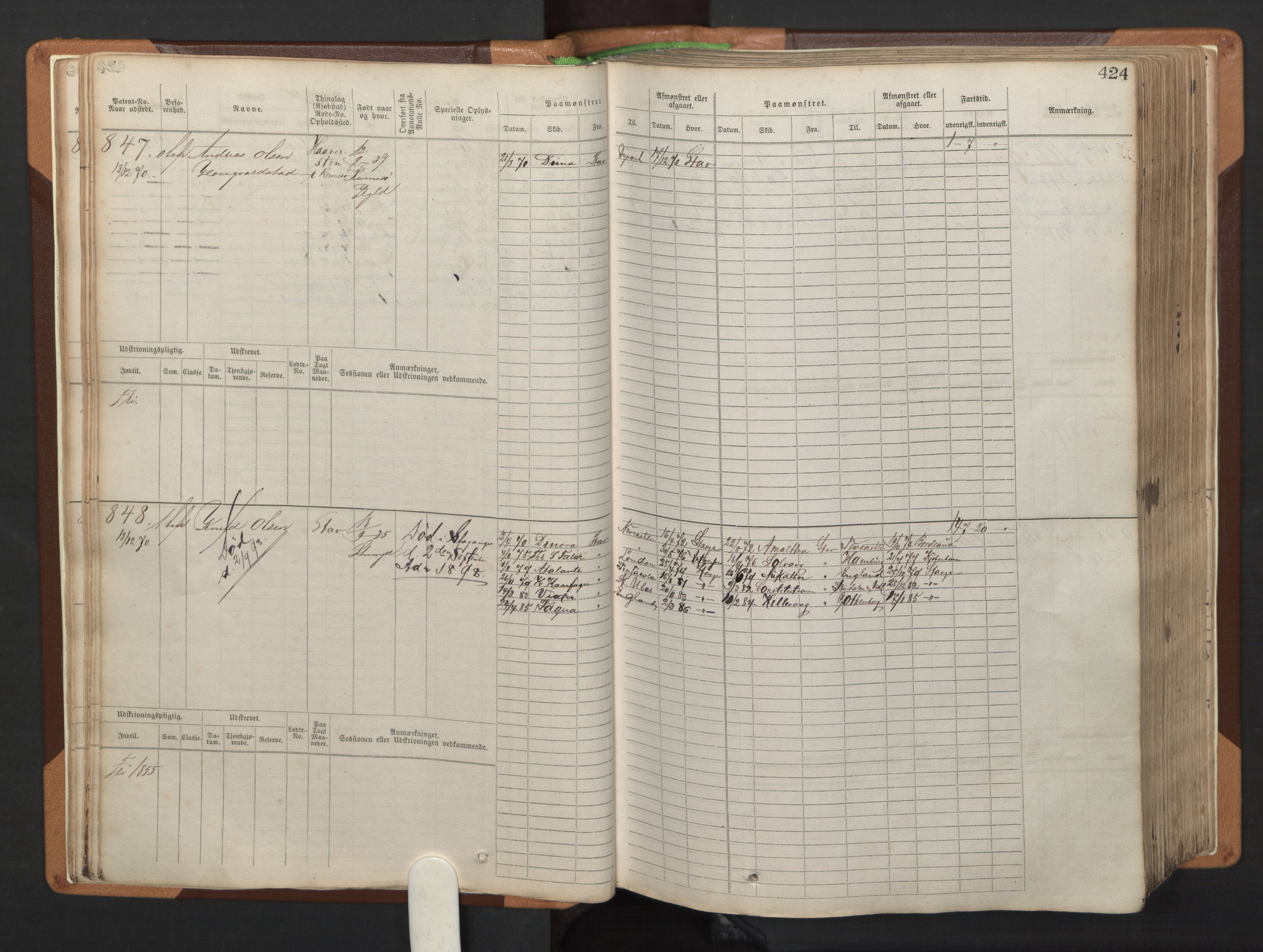 Stavanger sjømannskontor, AV/SAST-A-102006/F/Fb/Fbb/L0005: Sjøfartshovedrulle, patentnr. 793-1606 (del 2), 1869-1880, p. 30