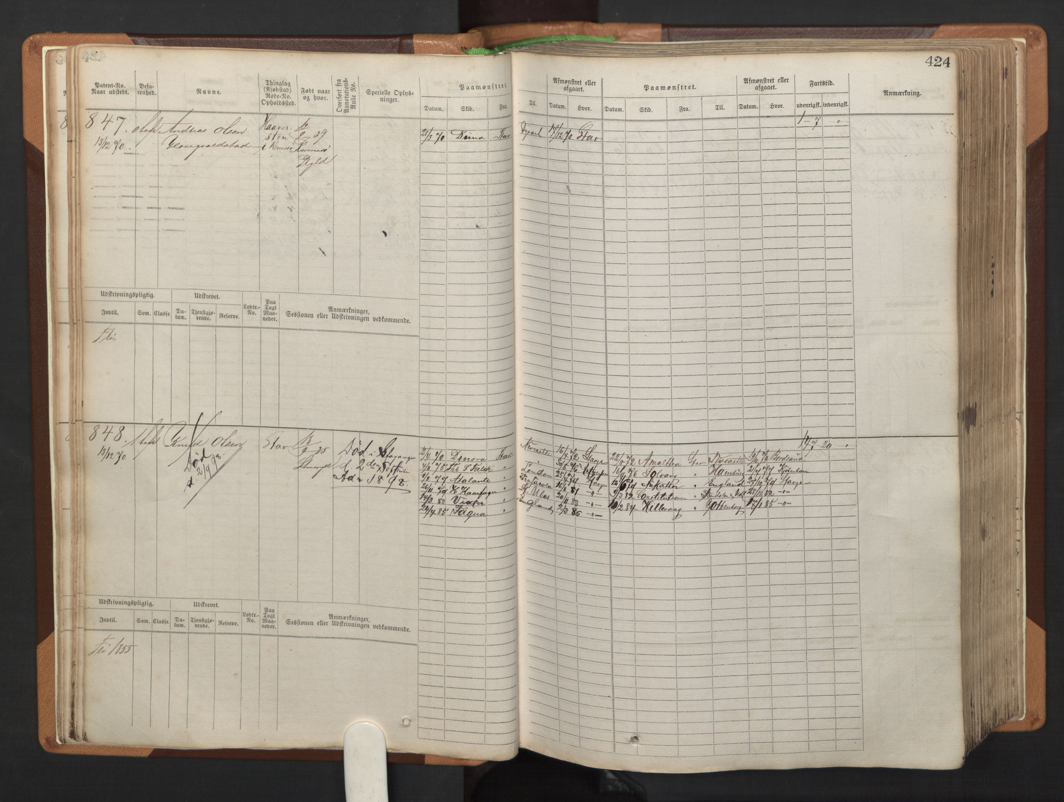 Stavanger sjømannskontor, SAST/A-102006/F/Fb/Fbb/L0005: Sjøfartshovedrulle, patentnr. 793-1606 (del 2), 1869-1880, p. 30