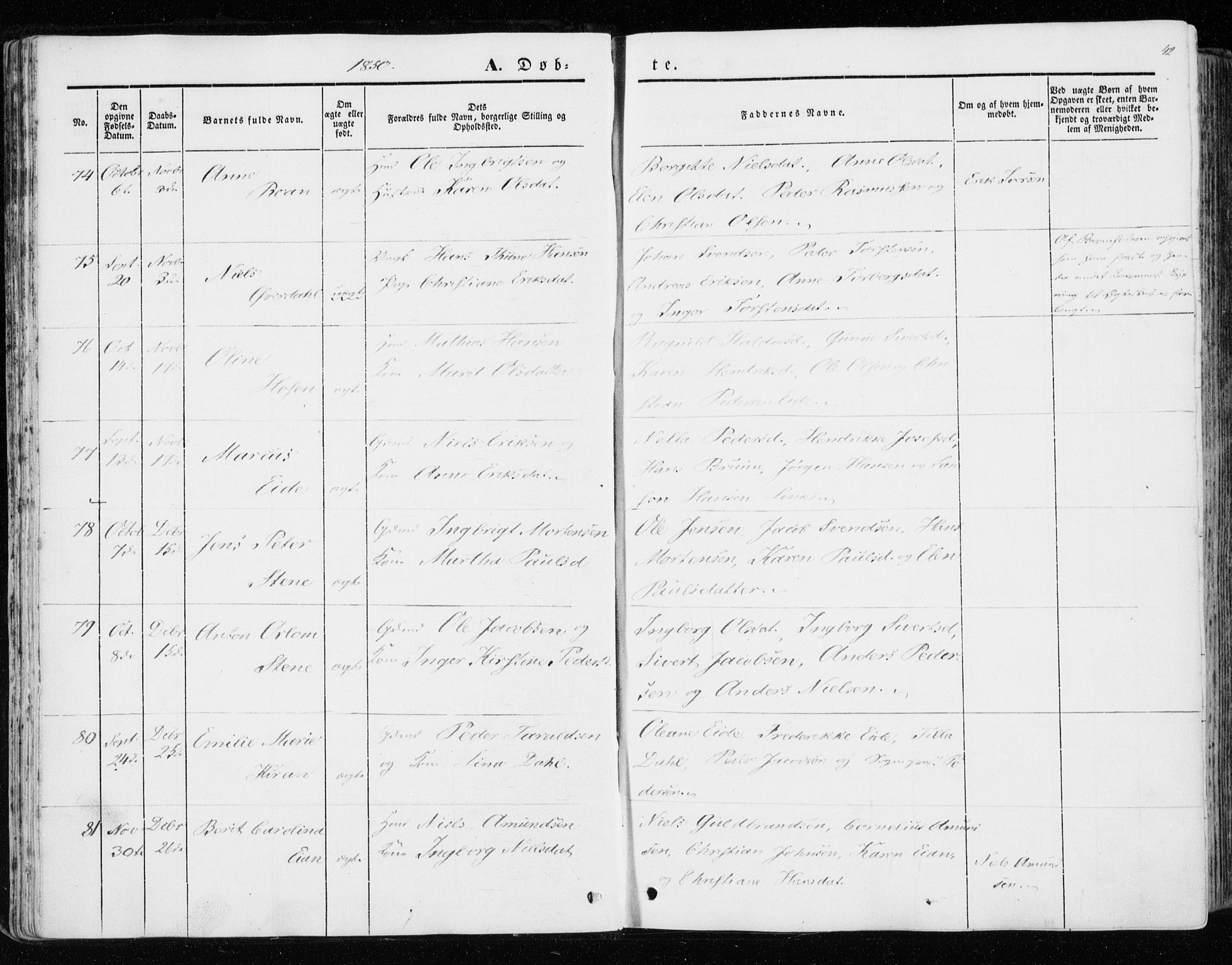 Ministerialprotokoller, klokkerbøker og fødselsregistre - Sør-Trøndelag, SAT/A-1456/657/L0704: Parish register (official) no. 657A05, 1846-1857, p. 42