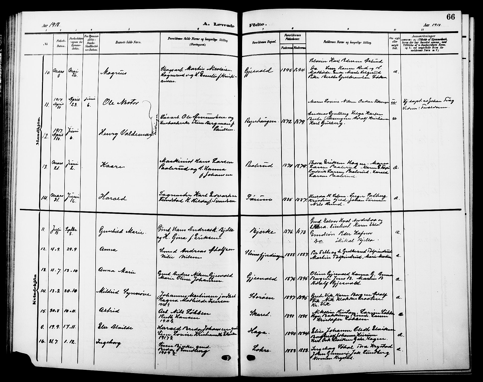 Hole kirkebøker, AV/SAKO-A-228/G/Ga/L0004: Parish register (copy) no. I 4, 1905-1924, p. 66