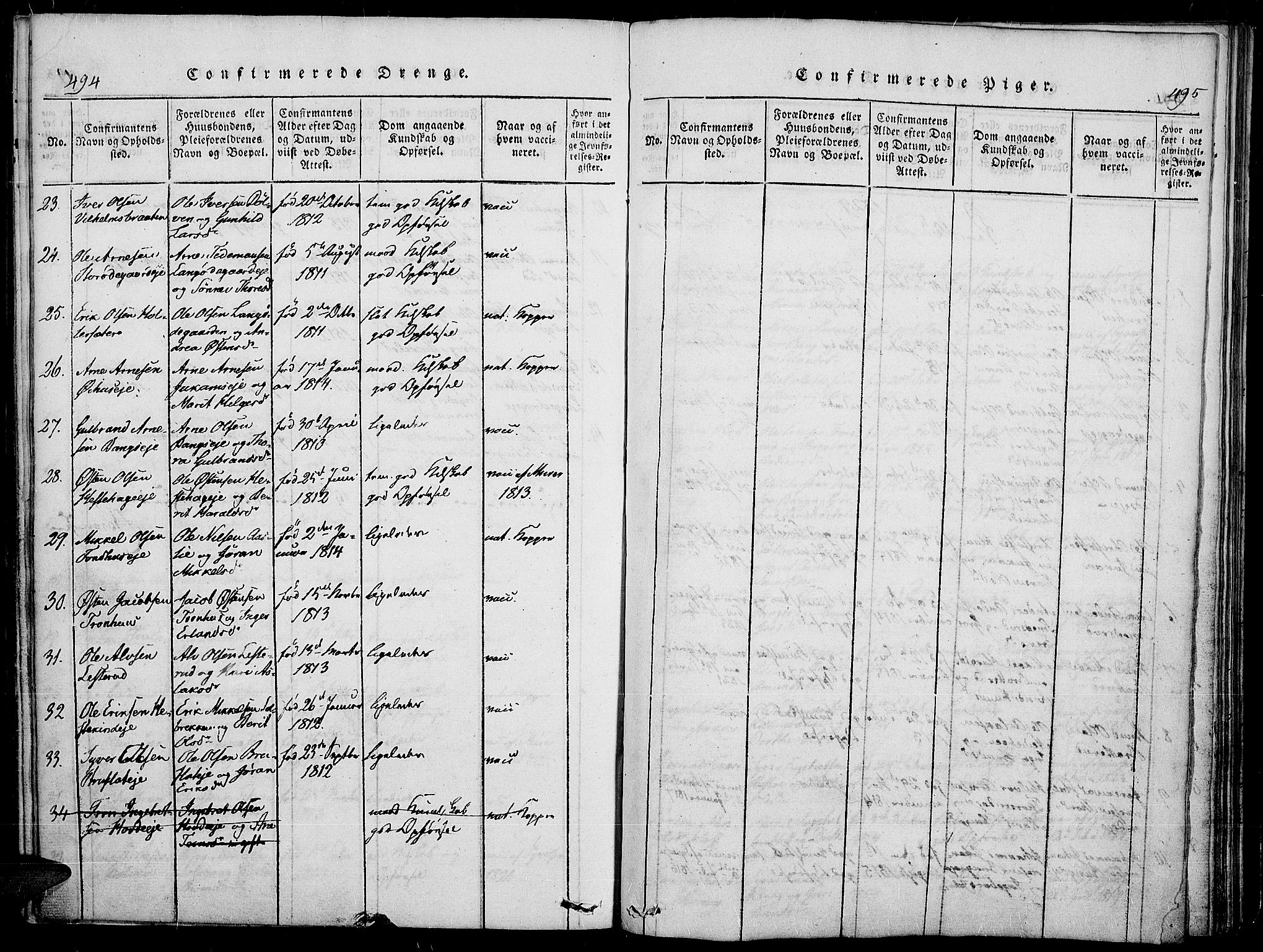 Sør-Aurdal prestekontor, SAH/PREST-128/H/Ha/Haa/L0003: Parish register (official) no. 3, 1825-1840, p. 494-495