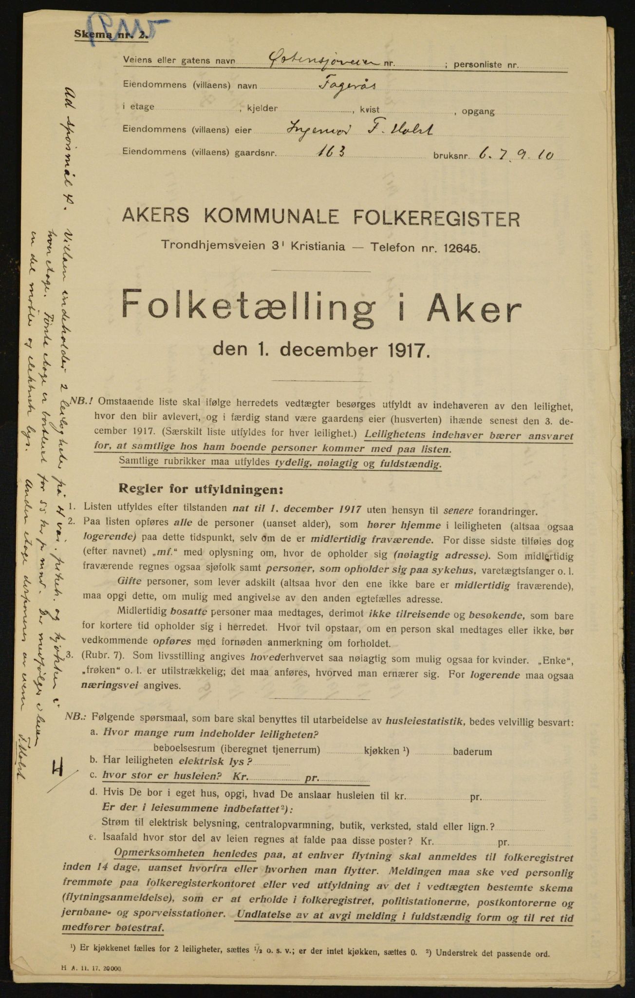 OBA, Municipal Census 1917 for Aker, 1917, p. 17216