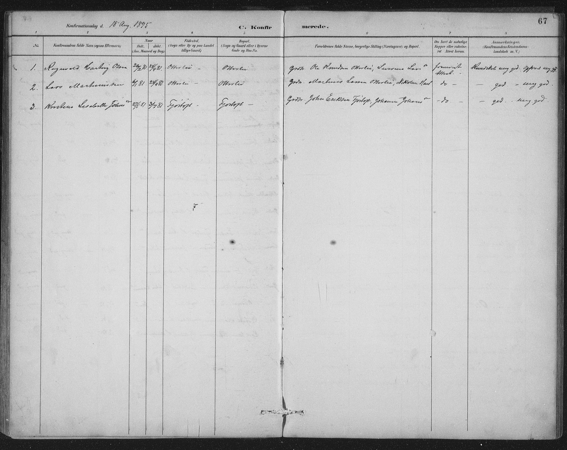 Ministerialprotokoller, klokkerbøker og fødselsregistre - Møre og Romsdal, SAT/A-1454/538/L0522: Parish register (official) no. 538A01, 1884-1913, p. 67