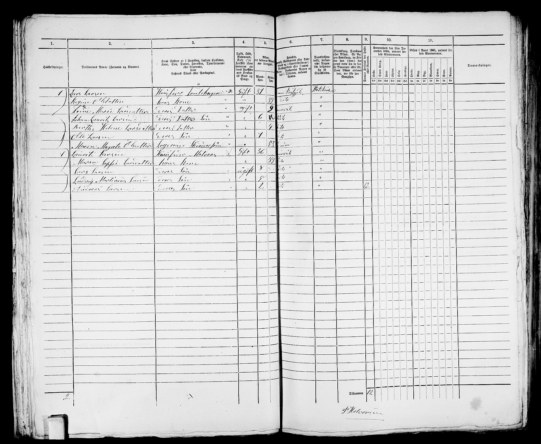 RA, 1865 census for Larvik, 1865, p. 704