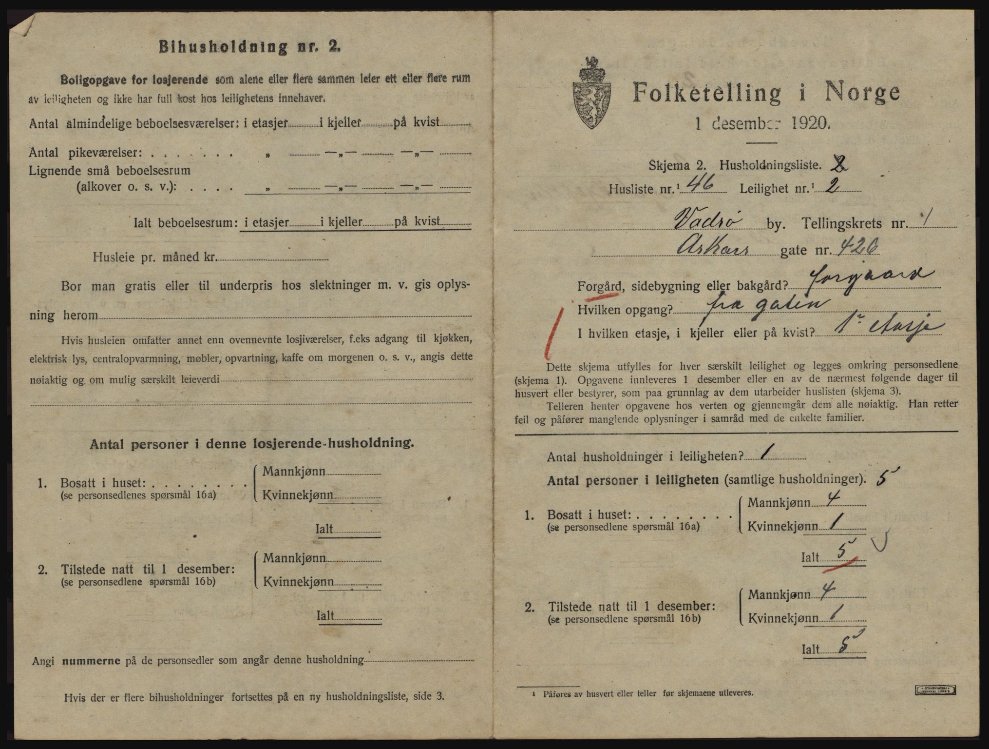 SATØ, 1920 census for Vadsø, 1920, p. 696