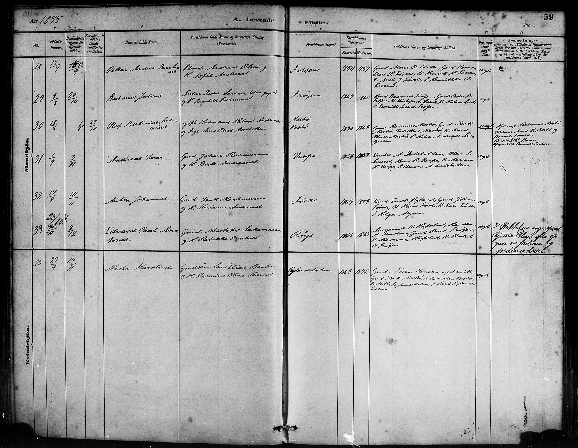 Bremanger sokneprestembete, AV/SAB-A-82201/H/Haa/Haab/L0001: Parish register (official) no. B 1, 1884-1895, p. 59