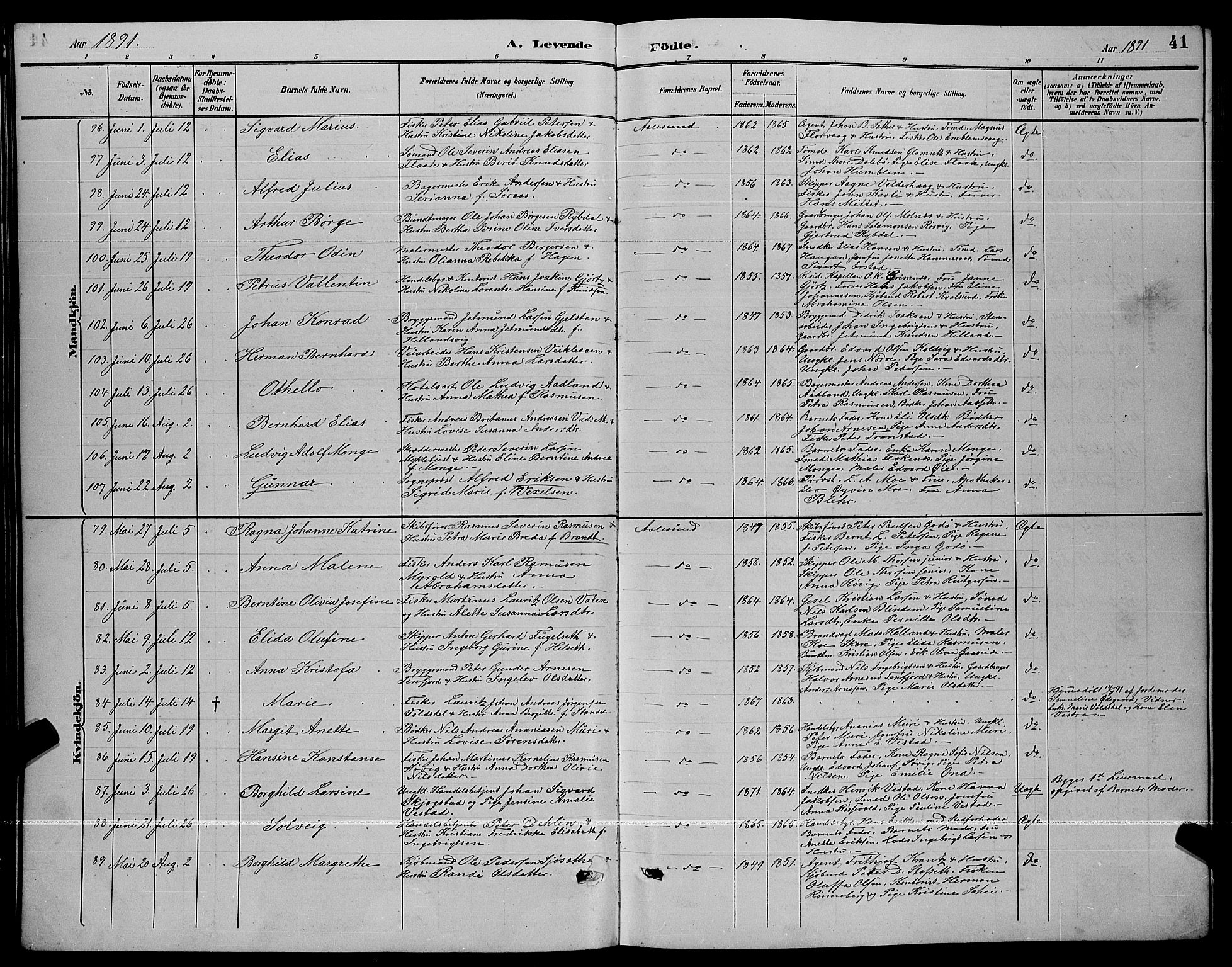 Ministerialprotokoller, klokkerbøker og fødselsregistre - Møre og Romsdal, AV/SAT-A-1454/529/L0467: Parish register (copy) no. 529C04, 1889-1897, p. 41