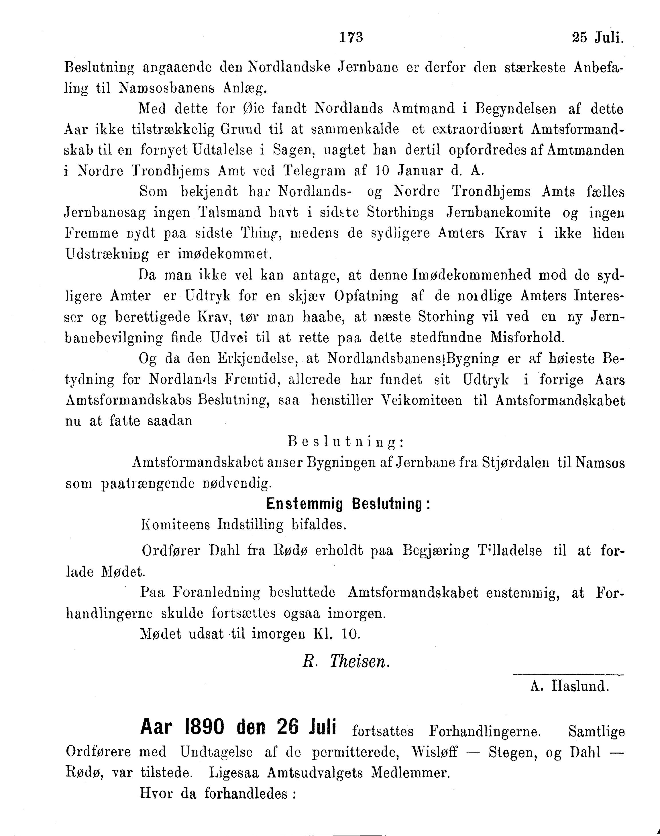 Nordland Fylkeskommune. Fylkestinget, AIN/NFK-17/176/A/Ac/L0015: Fylkestingsforhandlinger 1886-1890, 1886-1890, p. 173