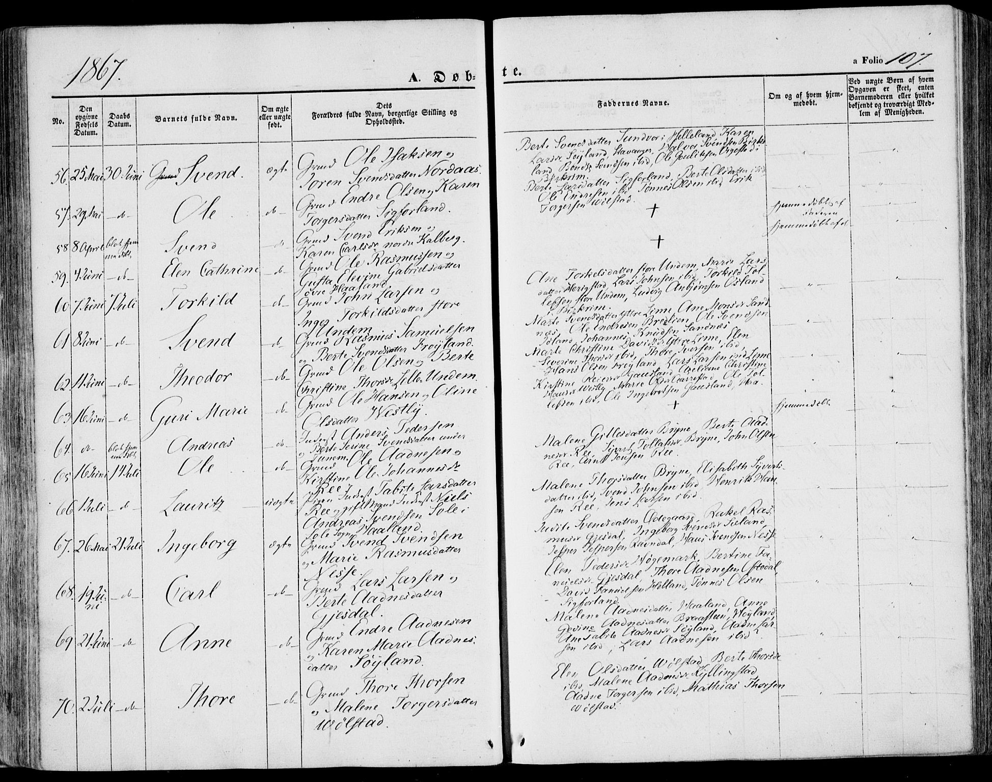Lye sokneprestkontor, SAST/A-101794/001/30BA/L0007: Parish register (official) no. A 6, 1856-1871, p. 107