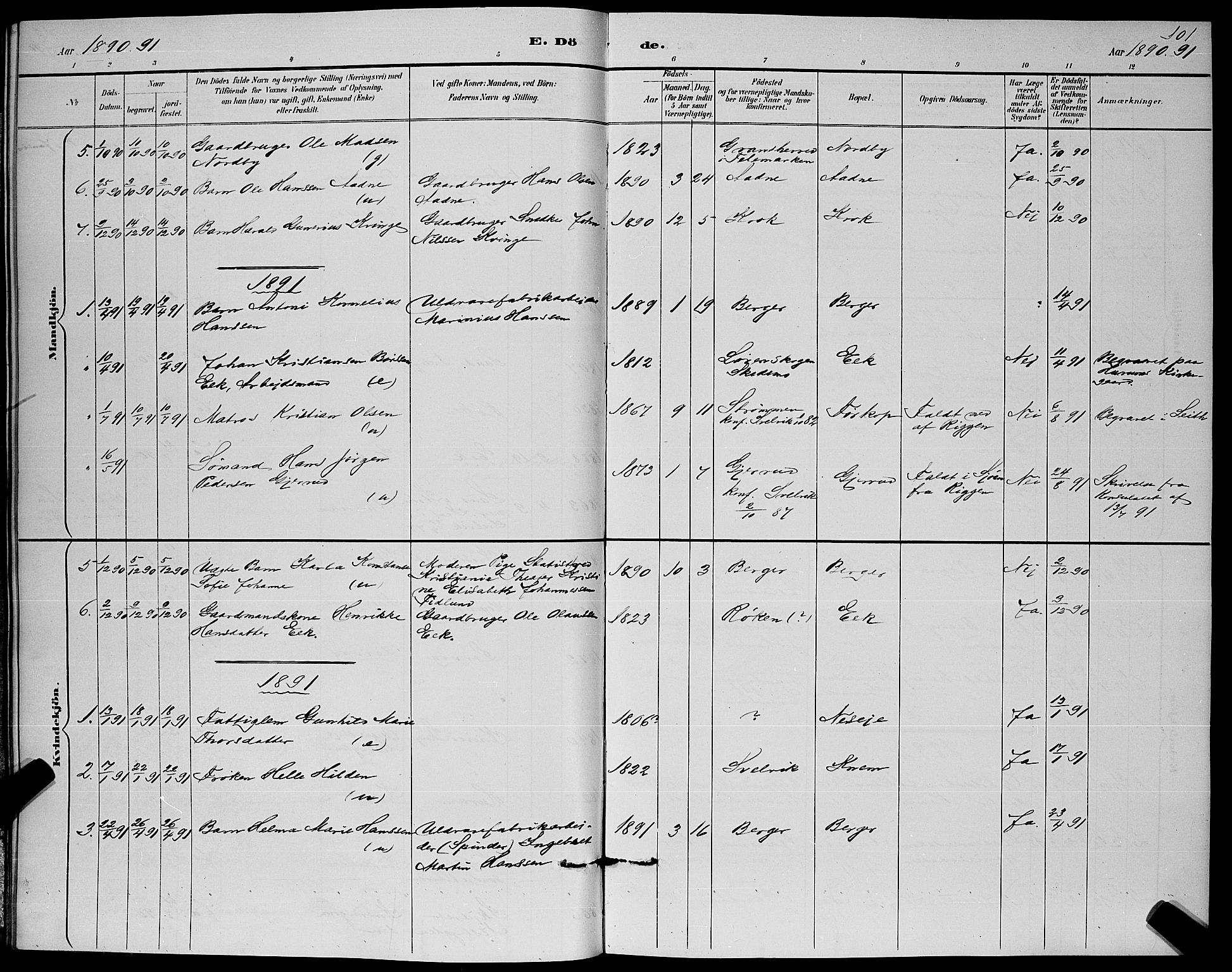 Strømm kirkebøker, SAKO/A-322/G/Ga/L0003: Parish register (copy) no. I 3, 1889-1896, p. 101