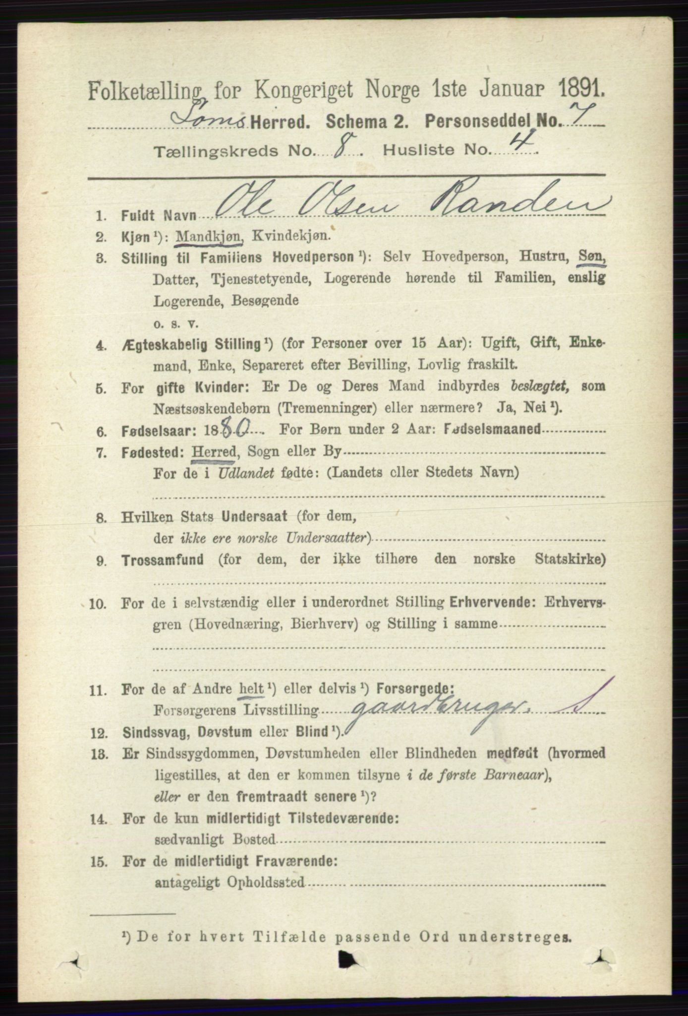 RA, 1891 census for 0514 Lom, 1891, p. 3126