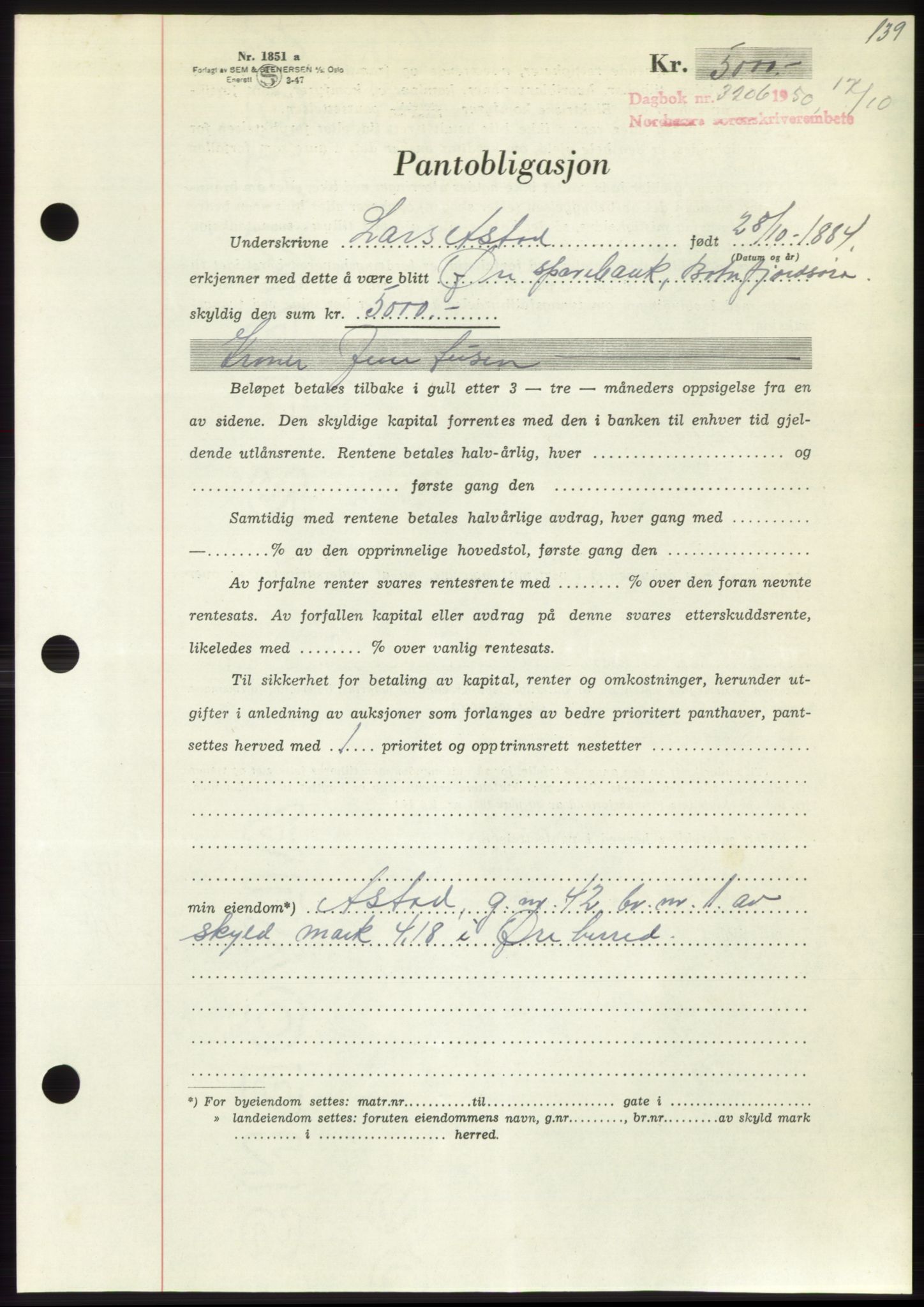 Nordmøre sorenskriveri, AV/SAT-A-4132/1/2/2Ca: Mortgage book no. B106, 1950-1950, Diary no: : 3206/1950