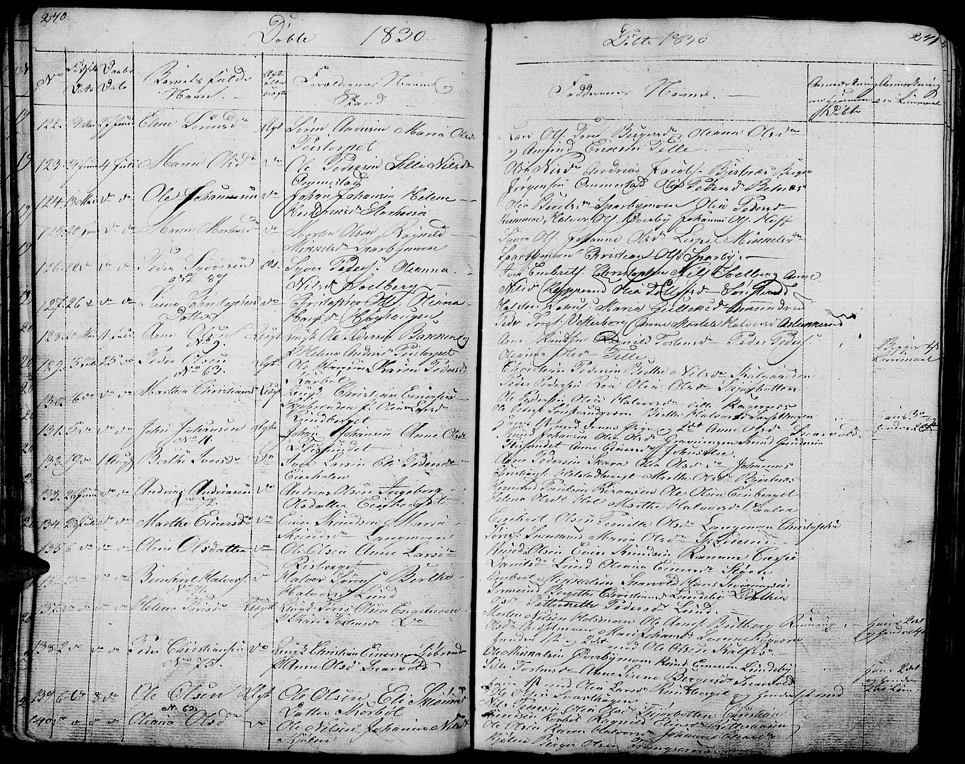 Hof prestekontor, SAH/PREST-038/H/Ha/Haa/L0006: Parish register (official) no. 6, 1822-1841, p. 240-241