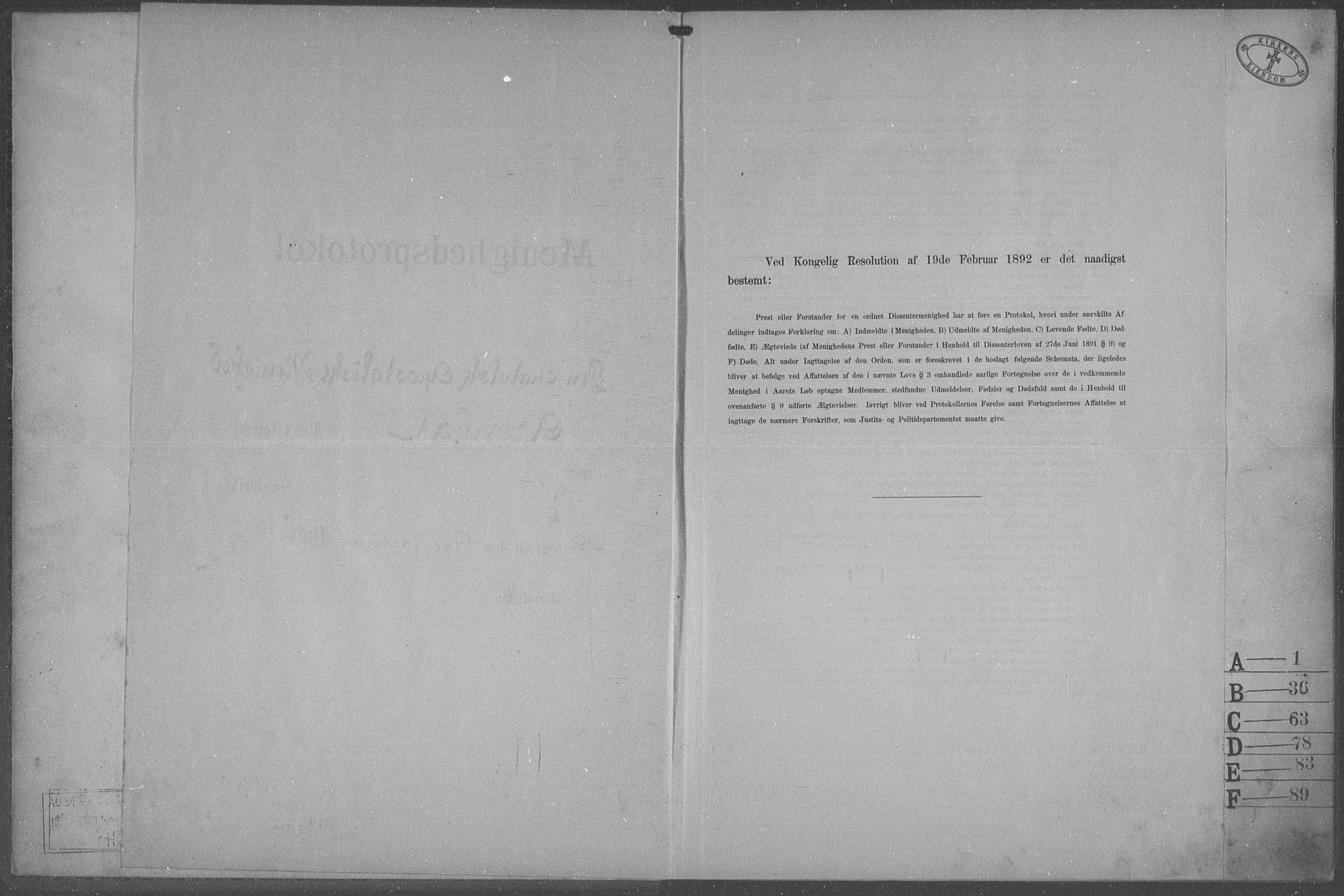 Den katolsk-apostoliske menighet, Arendal, AV/SAK-1292-0009/F/Fa/L0002: Dissenter register no. F 9, 1900-1938