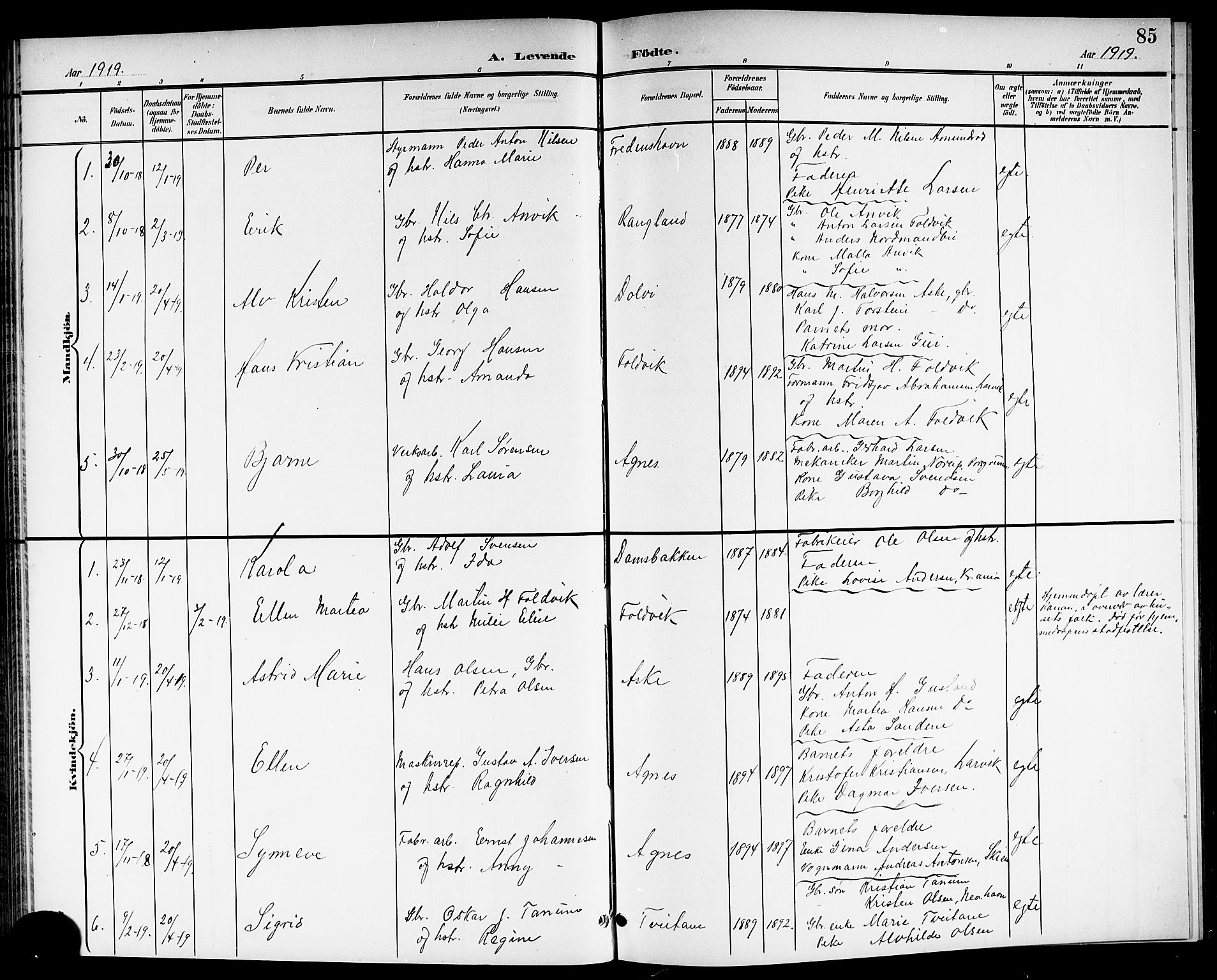 Brunlanes kirkebøker, SAKO/A-342/G/Ga/L0004: Parish register (copy) no. I 4, 1898-1921, p. 85