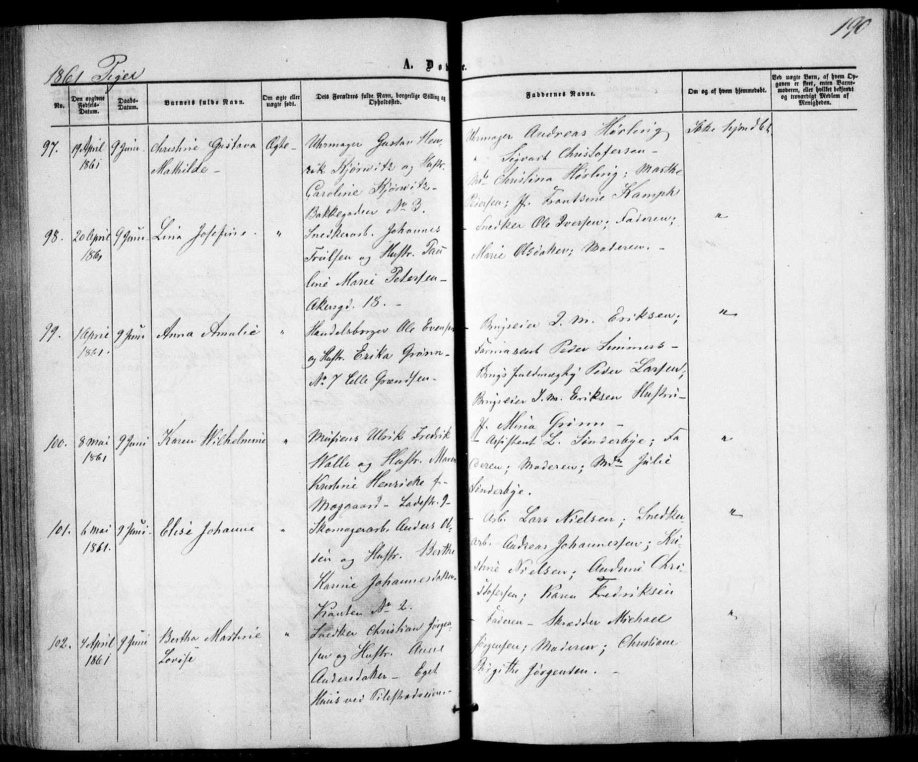 Trefoldighet prestekontor Kirkebøker, SAO/A-10882/F/Fa/L0001: Parish register (official) no. I 1, 1858-1863, p. 190