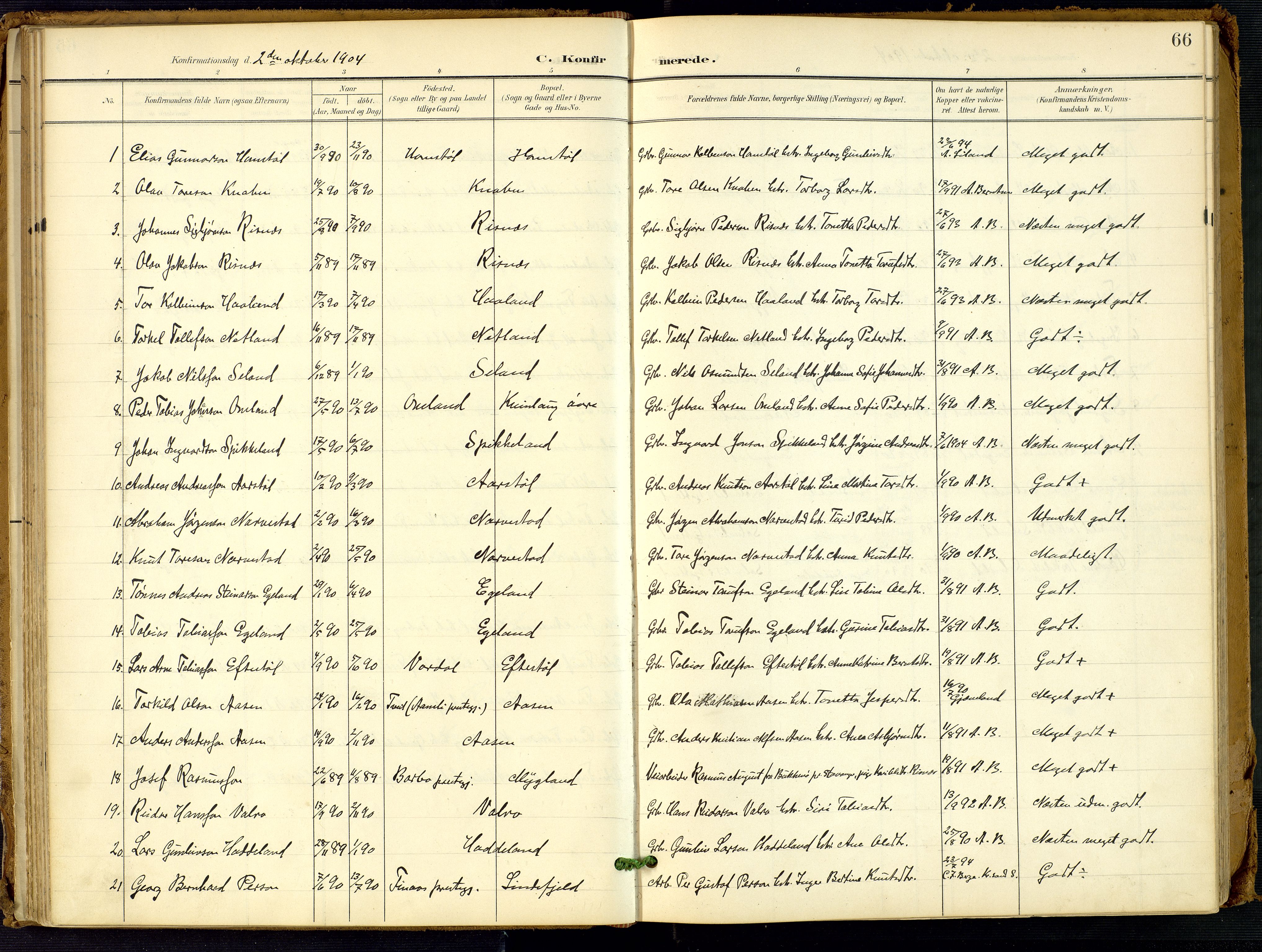 Fjotland sokneprestkontor, AV/SAK-1111-0010/F/Fa/L0003: Parish register (official) no. A 3, 1899-1917, p. 66