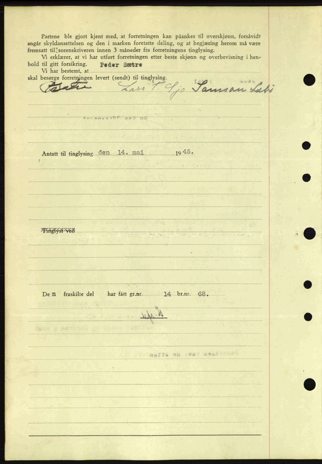 Sunnhordland sorenskrivar, AV/SAB-A-2401: Mortgage book no. A77, 1945-1945, Diary no: : 609/1945
