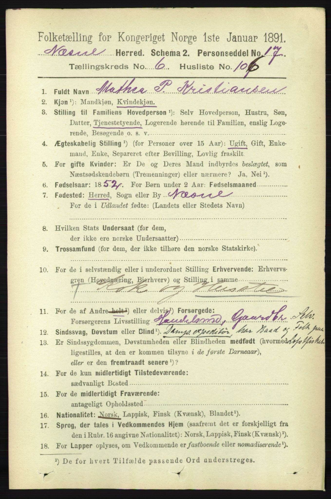 RA, 1891 census for 1828 Nesna, 1891, p. 3992