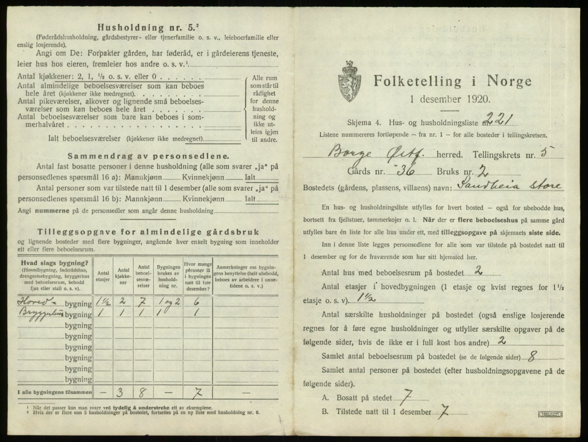 SAO, 1920 census for Borge, 1920, p. 1881