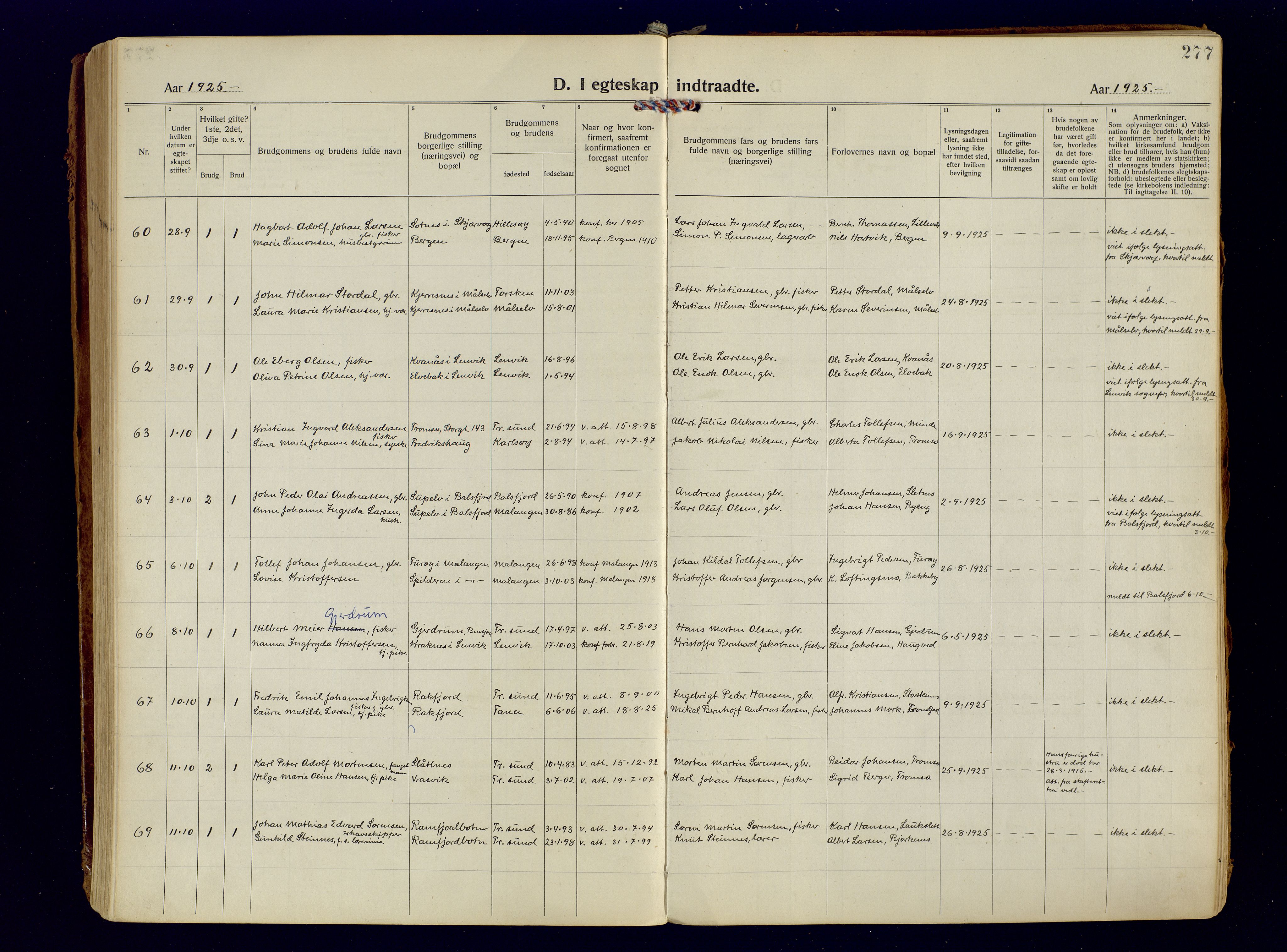 Tromsøysund sokneprestkontor, AV/SATØ-S-1304/G/Ga/L0009kirke: Parish register (official) no. 9, 1922-1934, p. 277