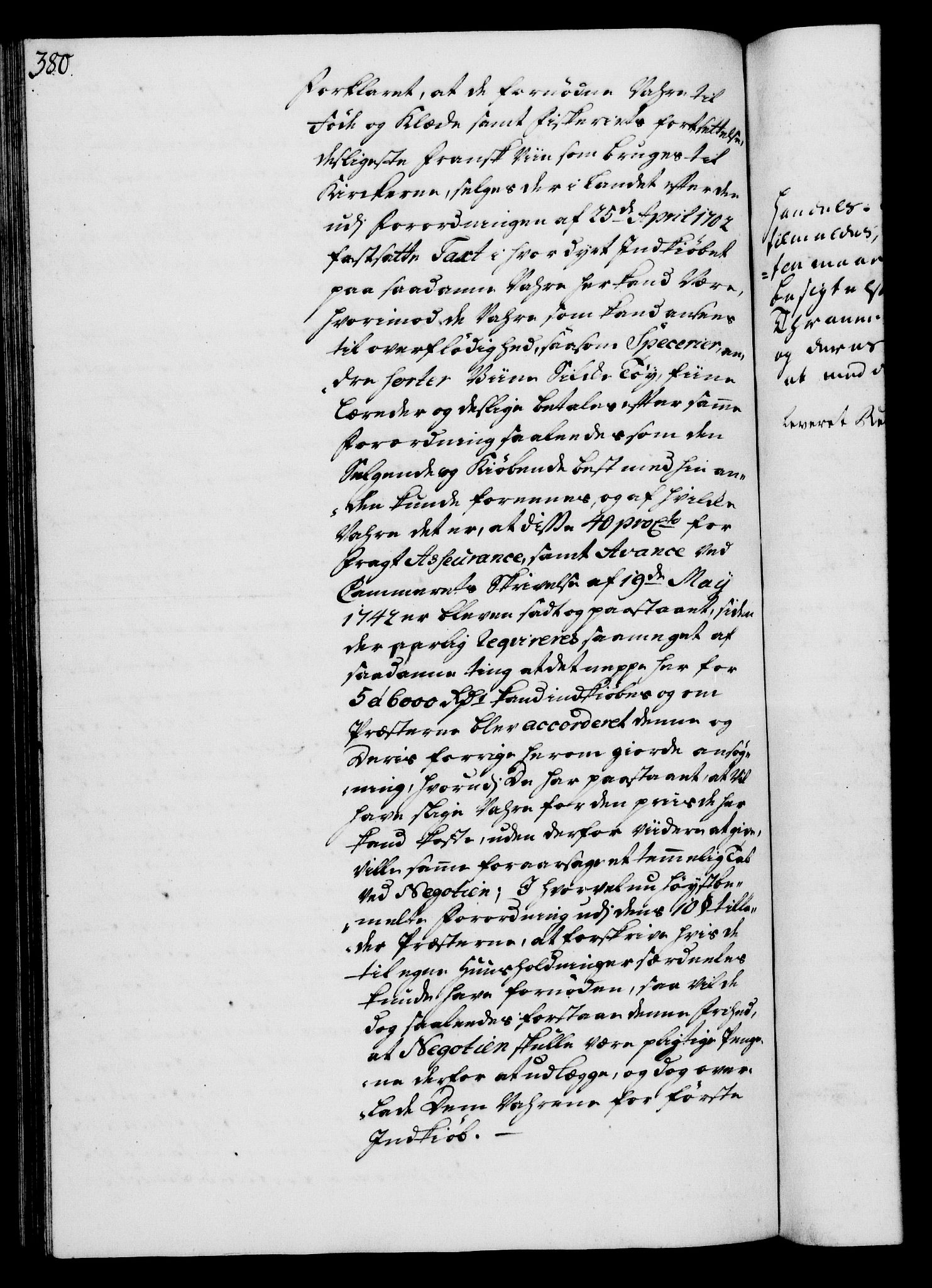 Rentekammeret, Kammerkanselliet, RA/EA-3111/G/Gh/Gha/L0024: Norsk ekstraktmemorialprotokoll (merket RK 53.69), 1742-1743, p. 380