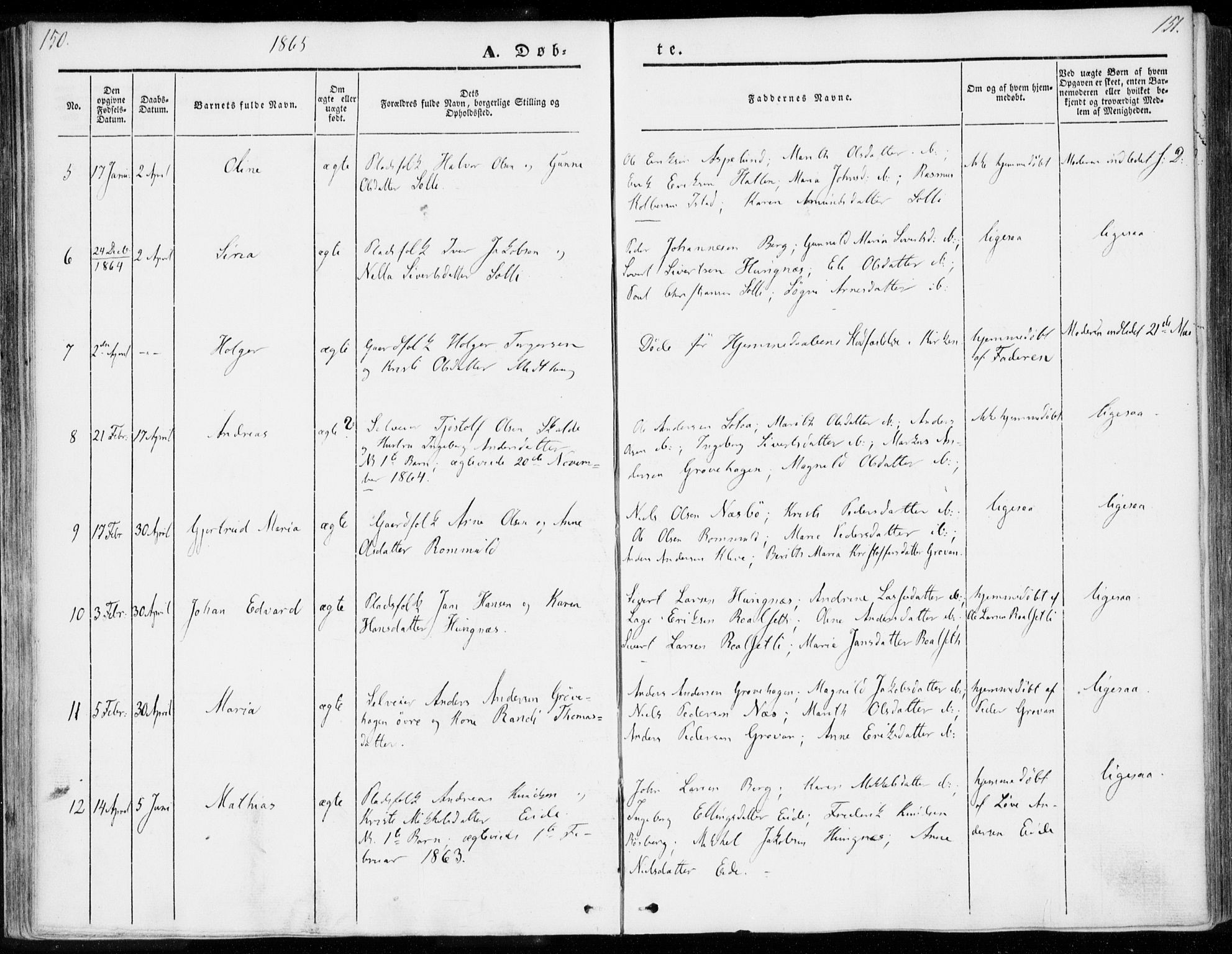 Ministerialprotokoller, klokkerbøker og fødselsregistre - Møre og Romsdal, AV/SAT-A-1454/557/L0680: Parish register (official) no. 557A02, 1843-1869, p. 150-151