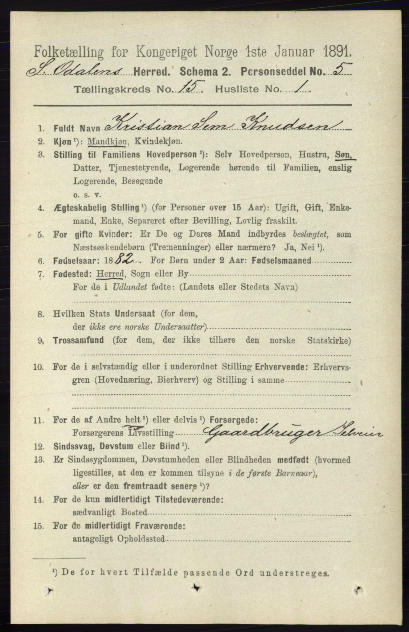 RA, 1891 census for 0419 Sør-Odal, 1891, p. 6577