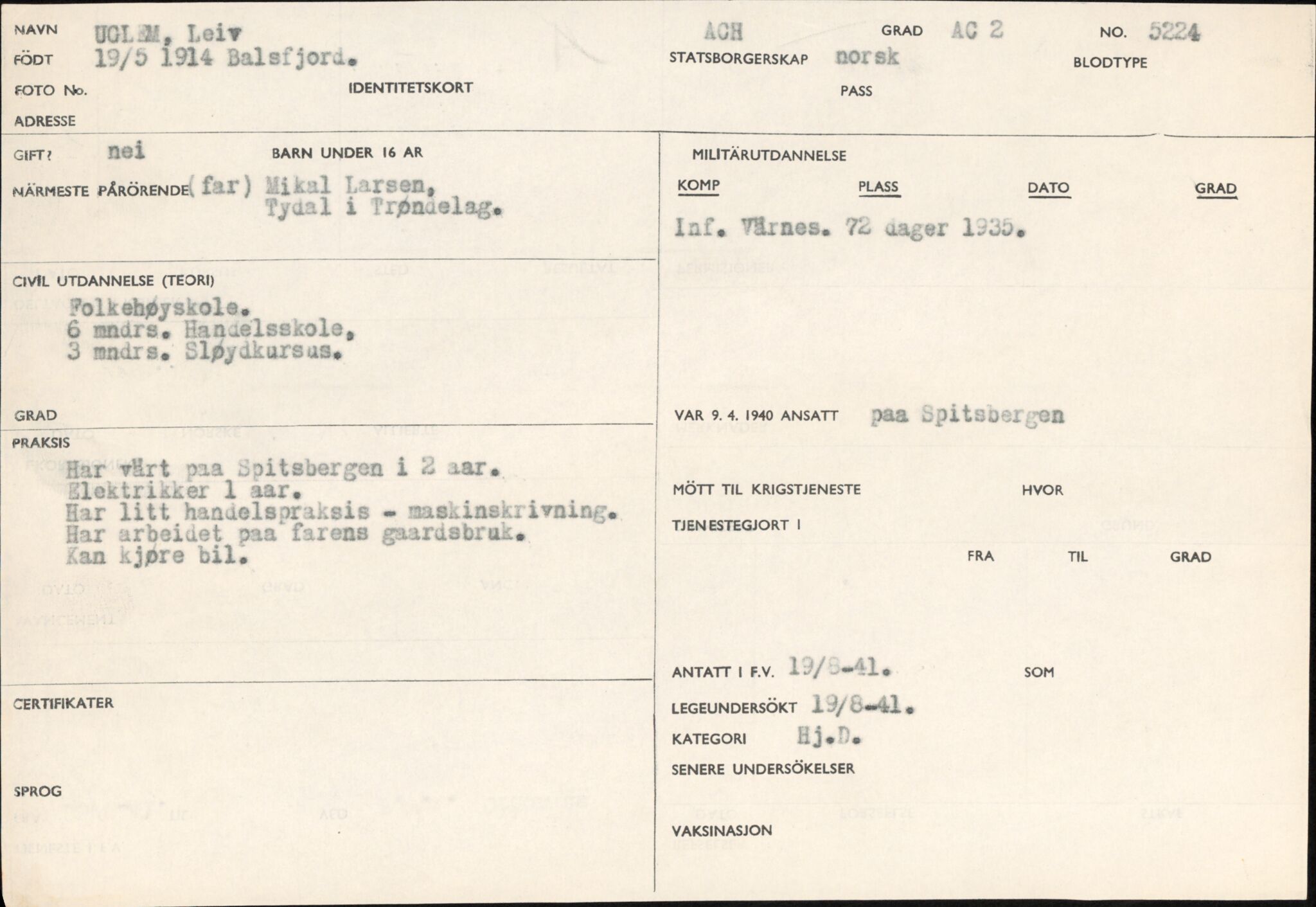 Forsvaret, Forsvarets overkommando/Luftforsvarsstaben, RA/RAFA-4079/P/Pa/L0038: Personellpapirer, 1914, p. 278