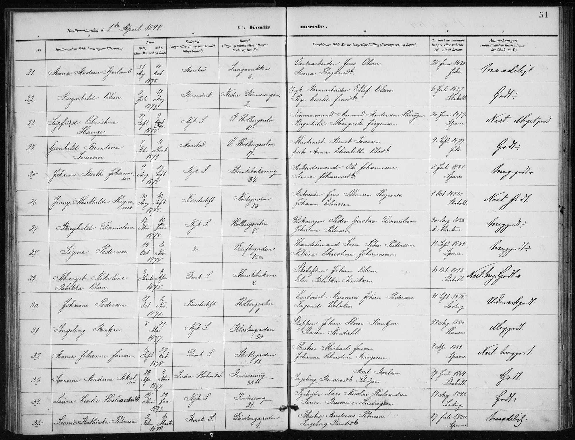 Nykirken Sokneprestembete, AV/SAB-A-77101/H/Haa/L0028: Parish register (official) no. C 7, 1887-1913, p. 51
