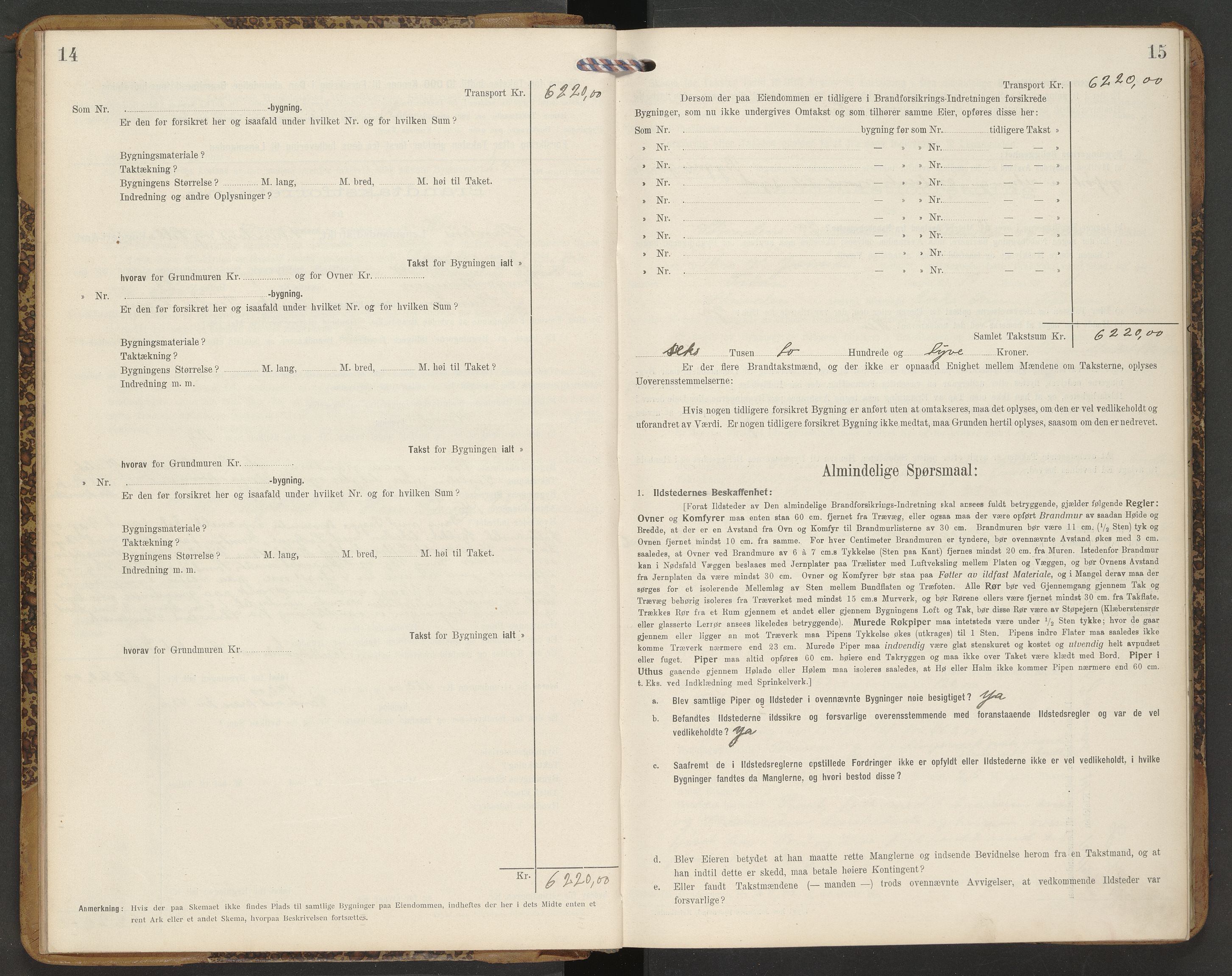 Norges Brannkasse Strinda, AV/SAT-A-5516/Fb/L0005: Branntakstprotokoll, 1913-1918