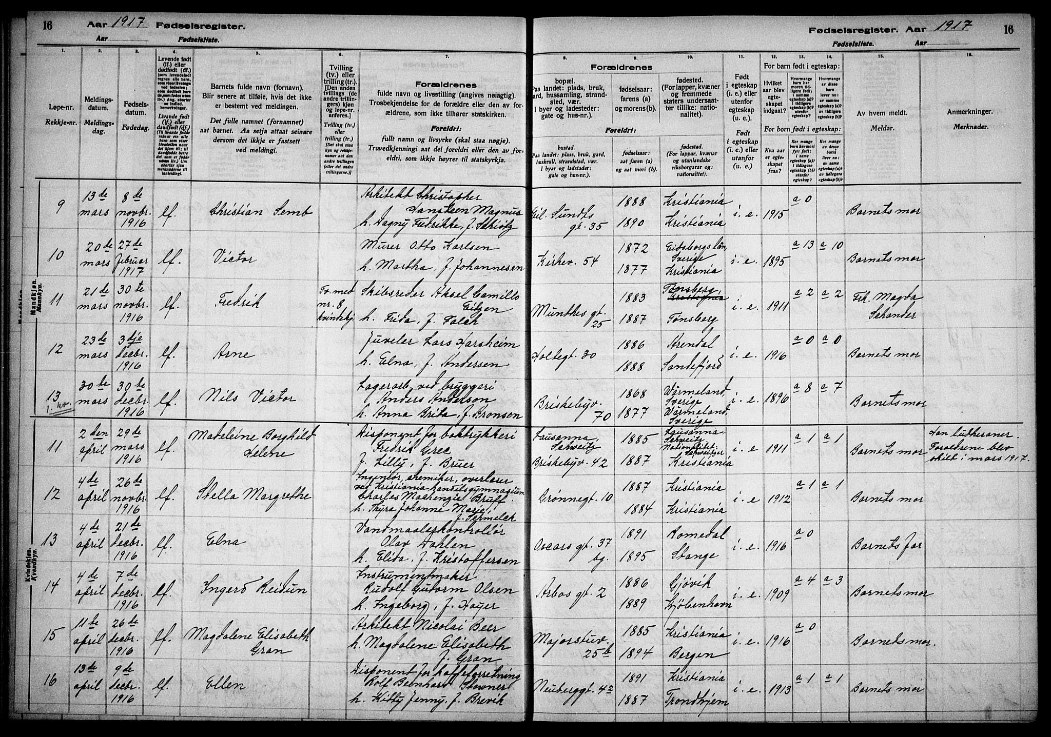 Uranienborg prestekontor Kirkebøker, AV/SAO-A-10877/J/Ja/L0001: Birth register no. 1, 1916-1930, p. 16