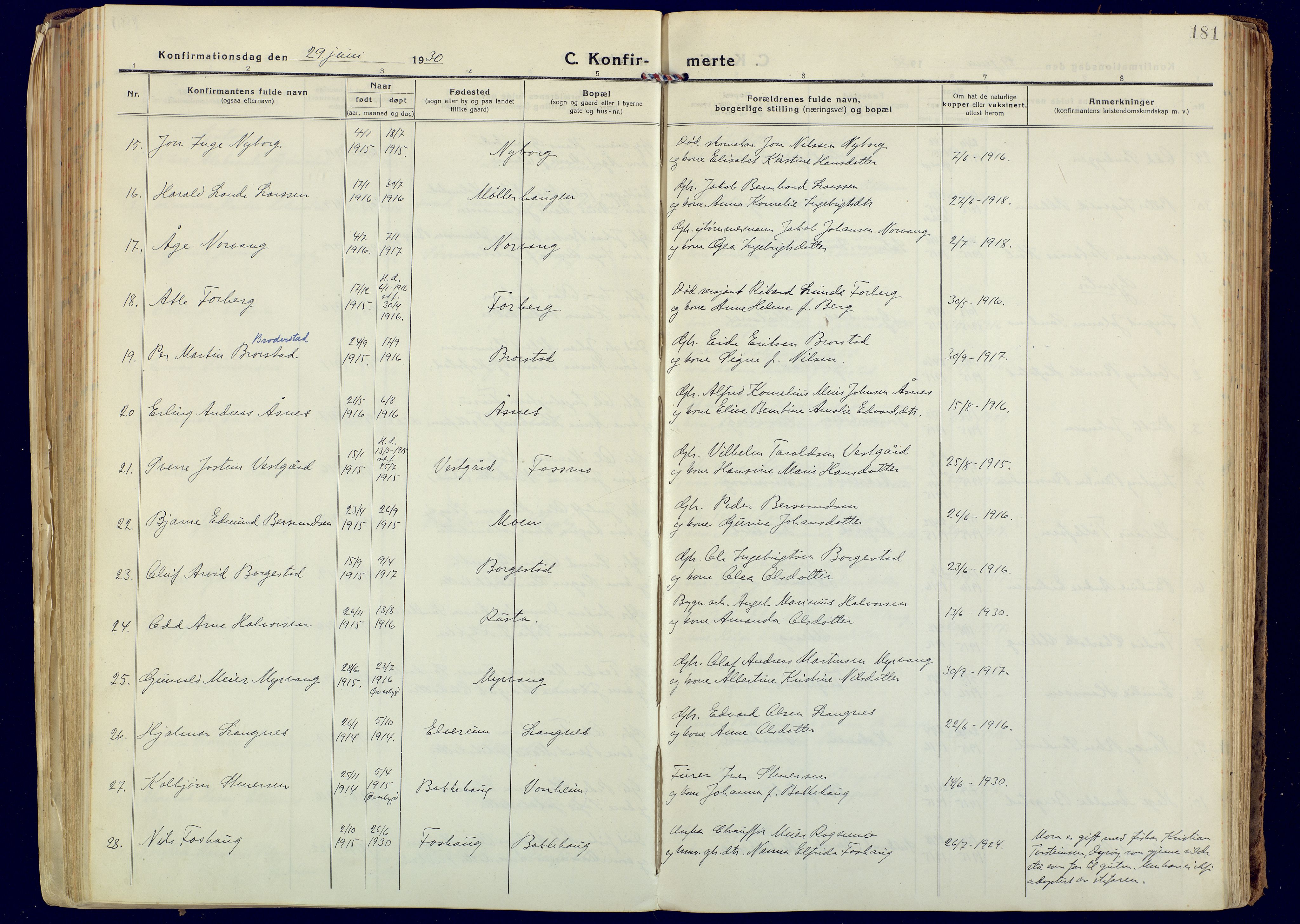 Målselv sokneprestembete, AV/SATØ-S-1311/G/Ga/Gaa/L0014kirke: Parish register (official) no. 14, 1919-1932, p. 181