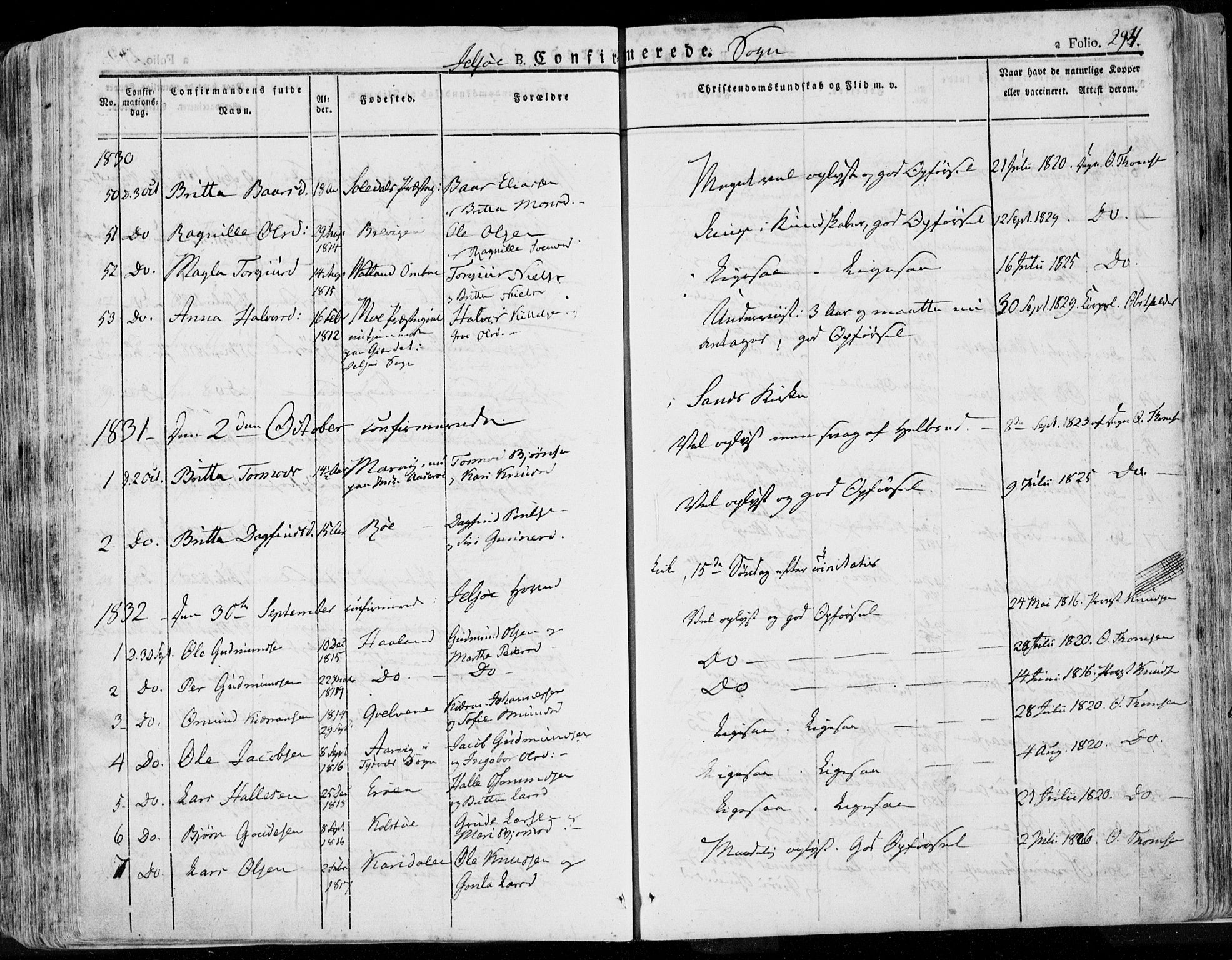 Jelsa sokneprestkontor, SAST/A-101842/01/IV: Parish register (official) no. A 6.1, 1828-1853, p. 294