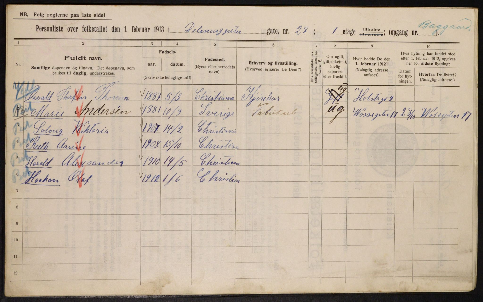 OBA, Municipal Census 1913 for Kristiania, 1913, p. 17629