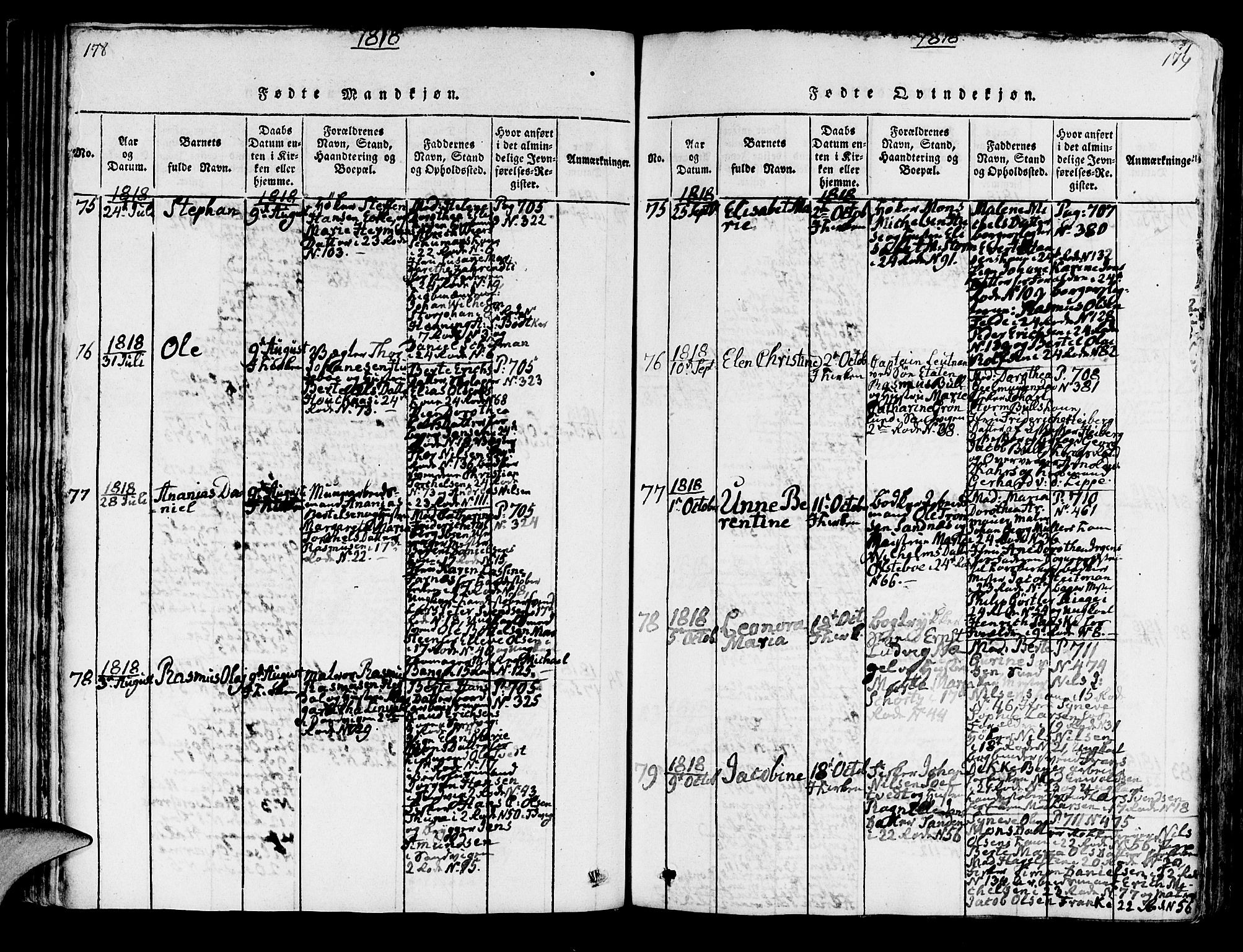 Korskirken sokneprestembete, AV/SAB-A-76101/H/Hab: Parish register (copy) no. A 1b, 1815-1821, p. 178-179