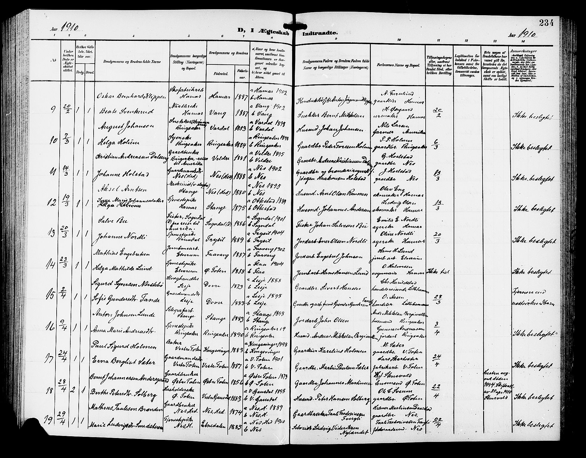 Hamar prestekontor, AV/SAH-DOMPH-002/H/Ha/Hab/L0001: Parish register (copy) no. 1, 1899-1914, p. 234