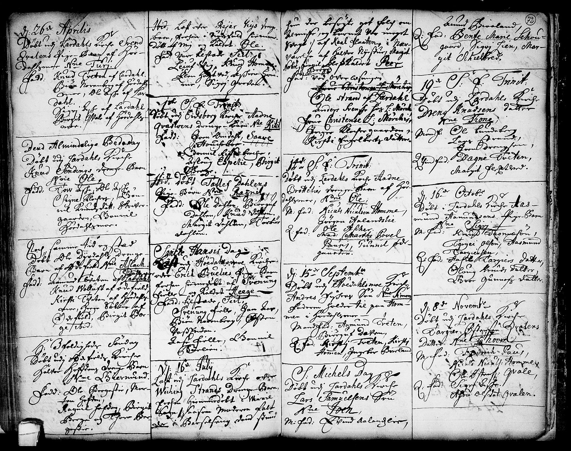 Lårdal kirkebøker, SAKO/A-284/F/Fa/L0001: Parish register (official) no. I 1, 1721-1734, p. 72
