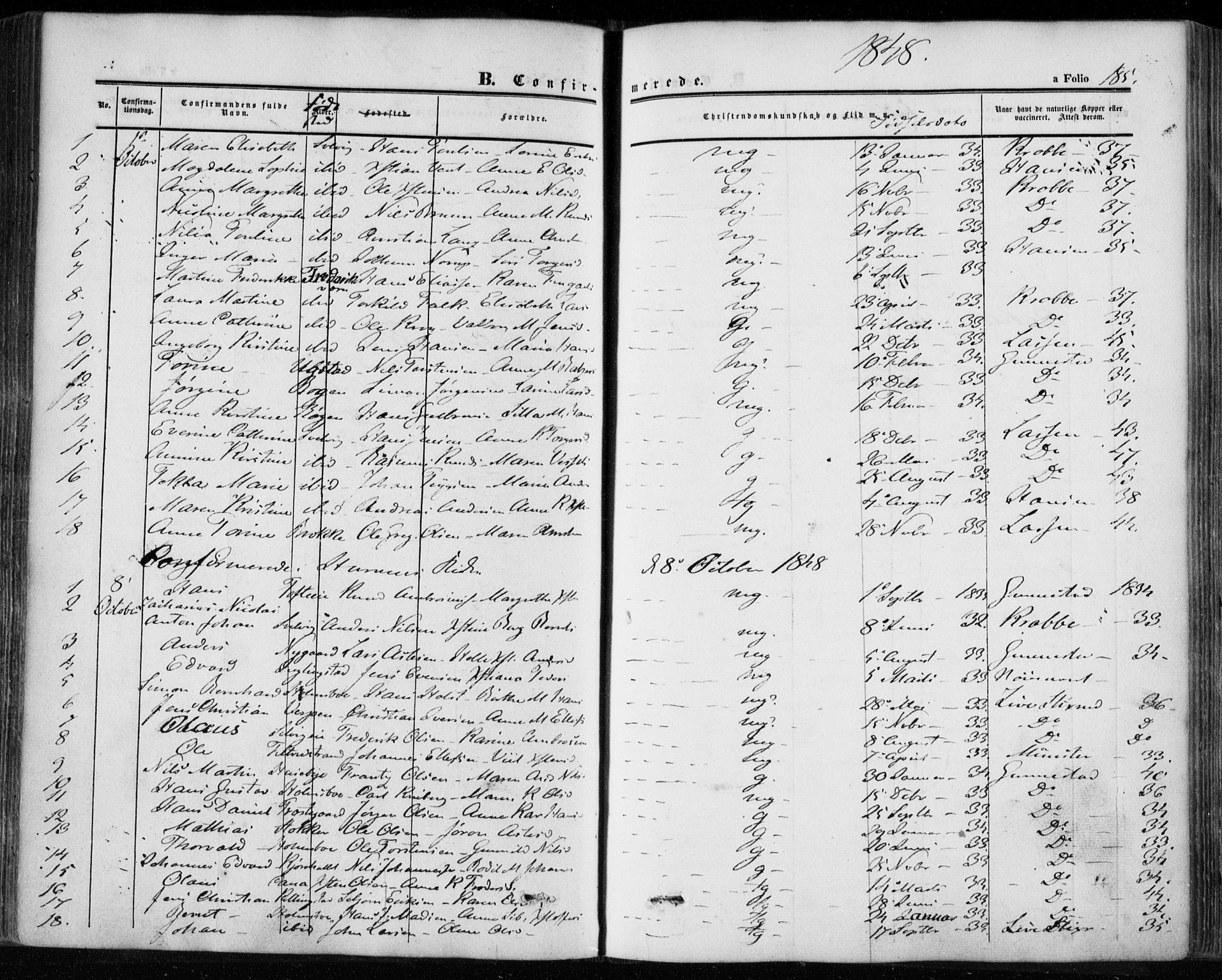 Hurum kirkebøker, SAKO/A-229/F/Fa/L0011: Parish register (official) no. 11, 1847-1860, p. 185