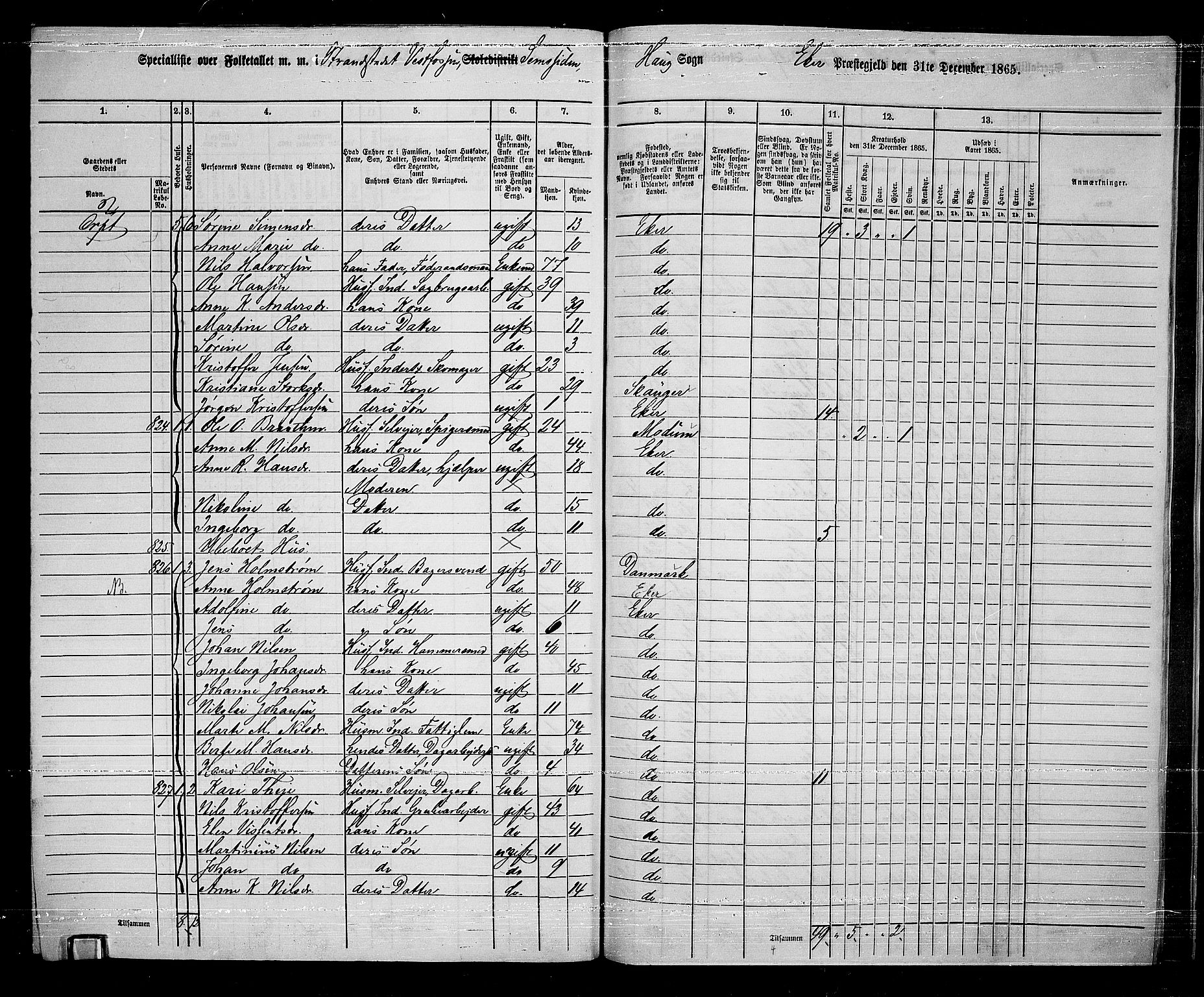 RA, 1865 census for Eiker, 1865, p. 242