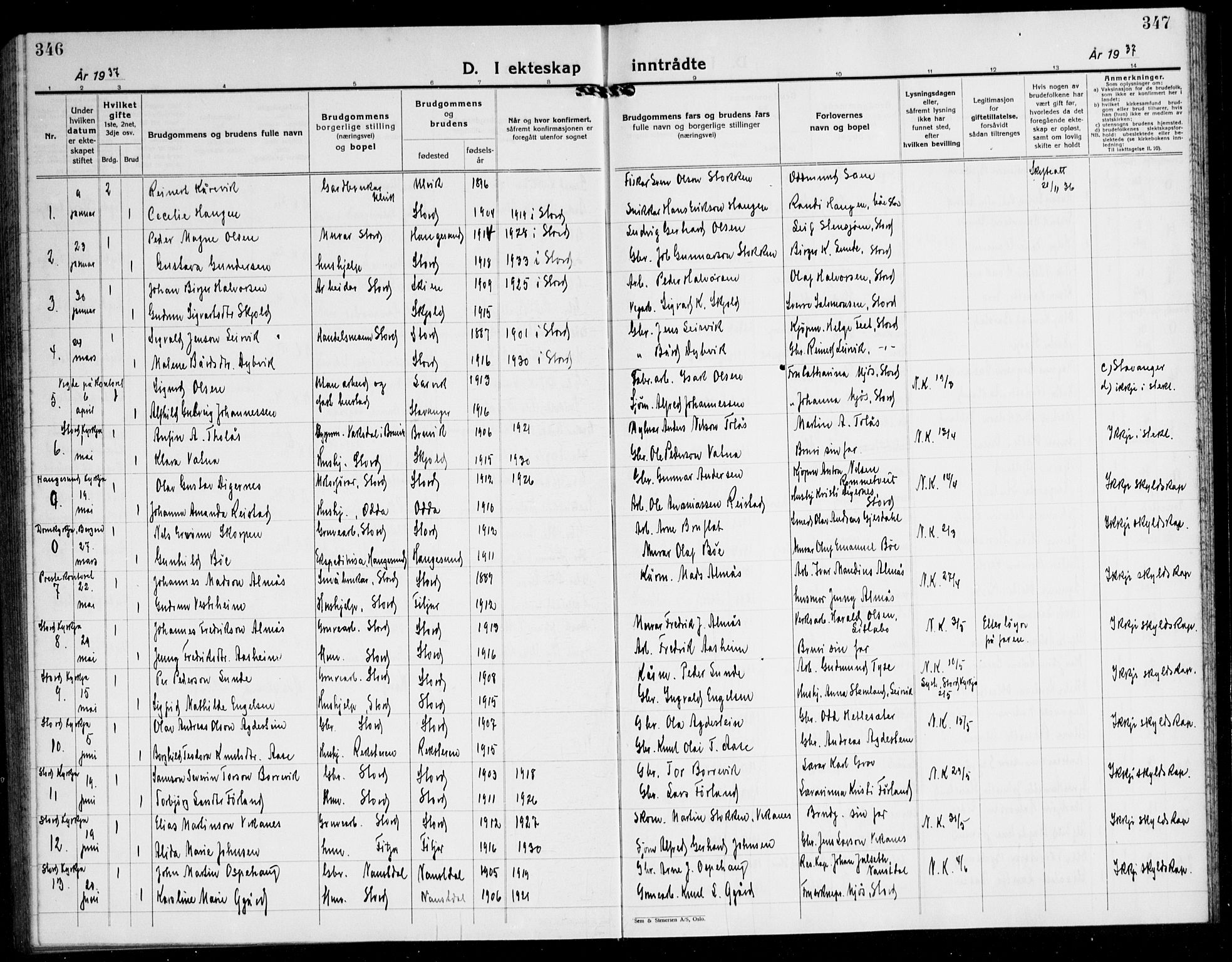 Stord sokneprestembete, AV/SAB-A-78201/H/Hab: Parish register (copy) no. A 5, 1933-1945, p. 346-347