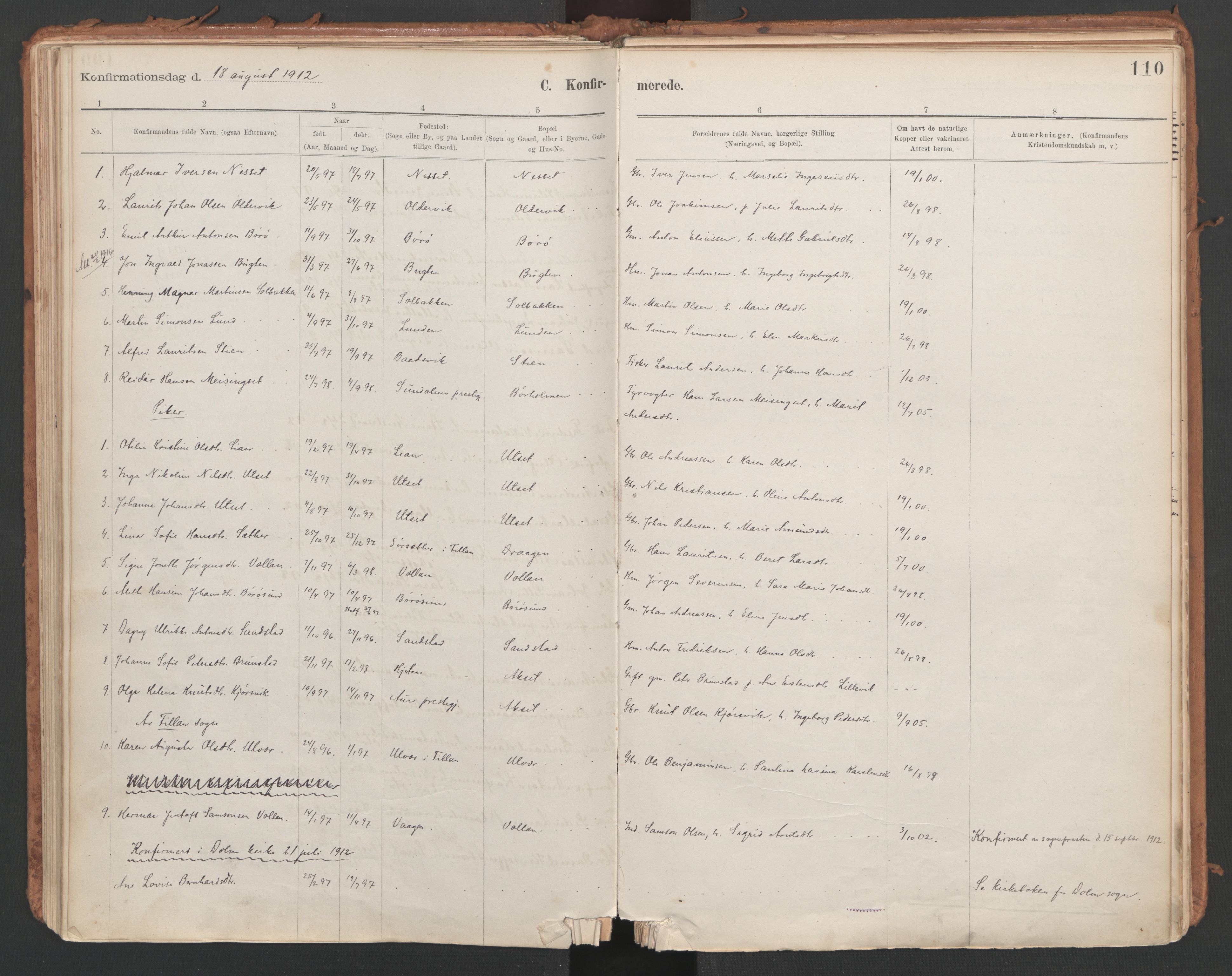 Ministerialprotokoller, klokkerbøker og fødselsregistre - Sør-Trøndelag, SAT/A-1456/639/L0572: Parish register (official) no. 639A01, 1890-1920, p. 110