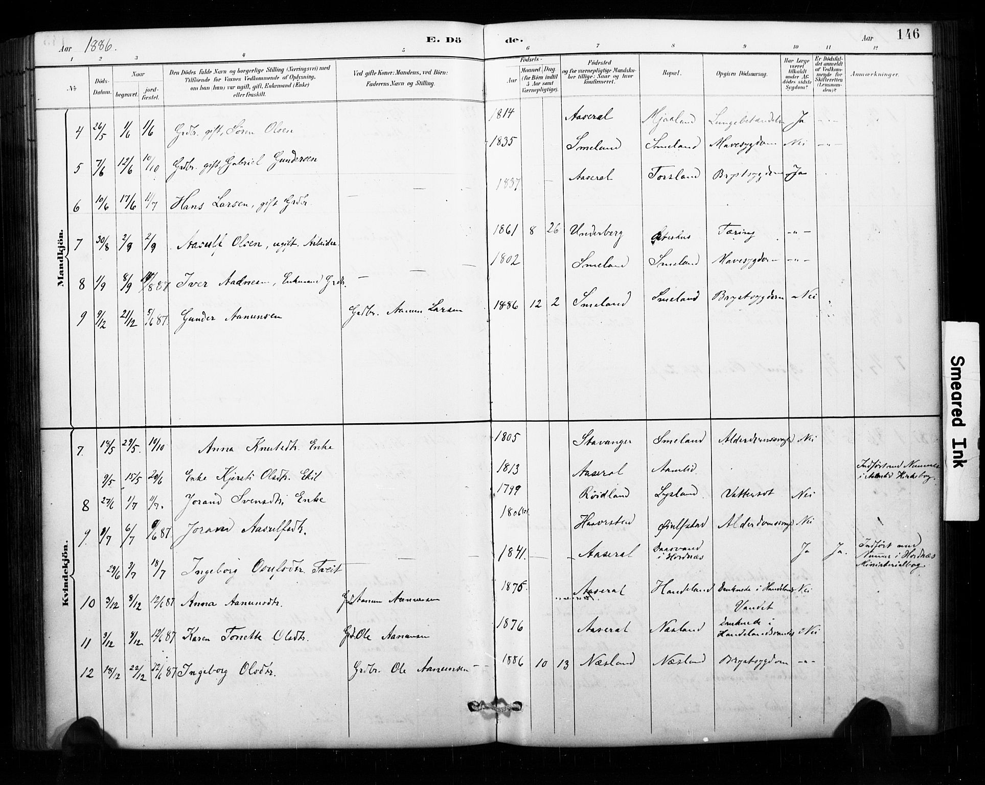 Åseral sokneprestkontor, AV/SAK-1111-0051/F/Fa/L0003: Parish register (official) no. A 3, 1884-1901, p. 146