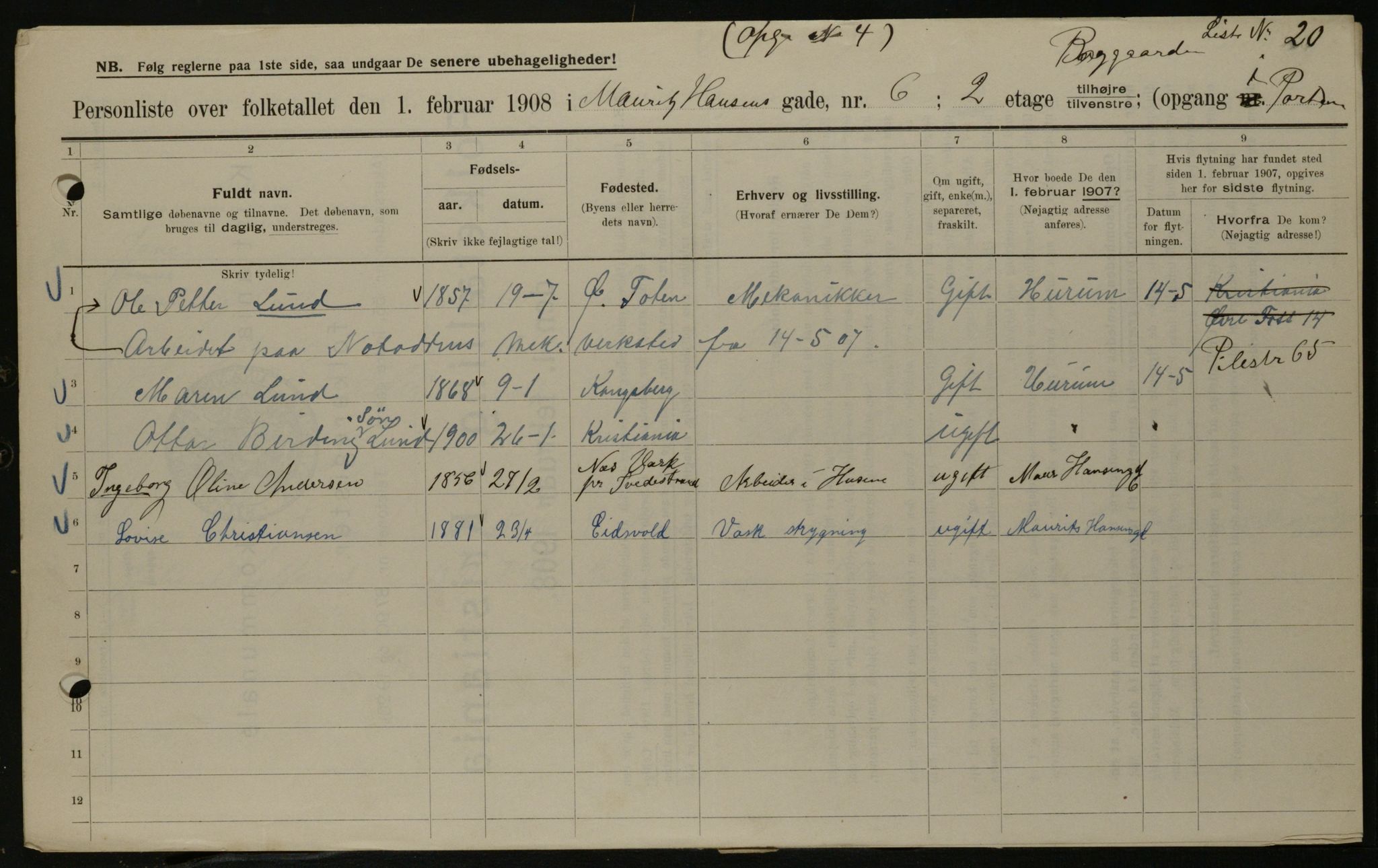 OBA, Municipal Census 1908 for Kristiania, 1908, p. 58284