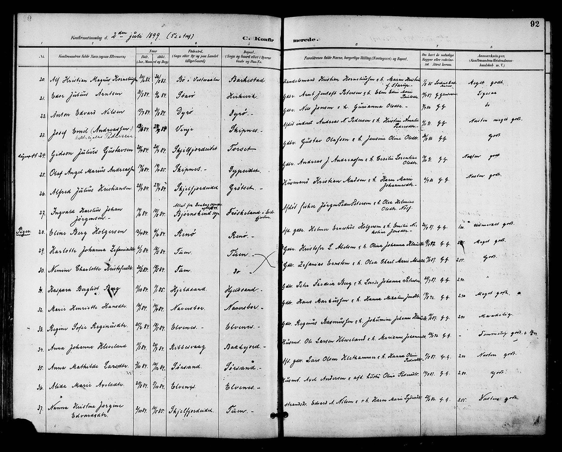 Ministerialprotokoller, klokkerbøker og fødselsregistre - Nordland, SAT/A-1459/893/L1338: Parish register (official) no. 893A10, 1894-1903, p. 92